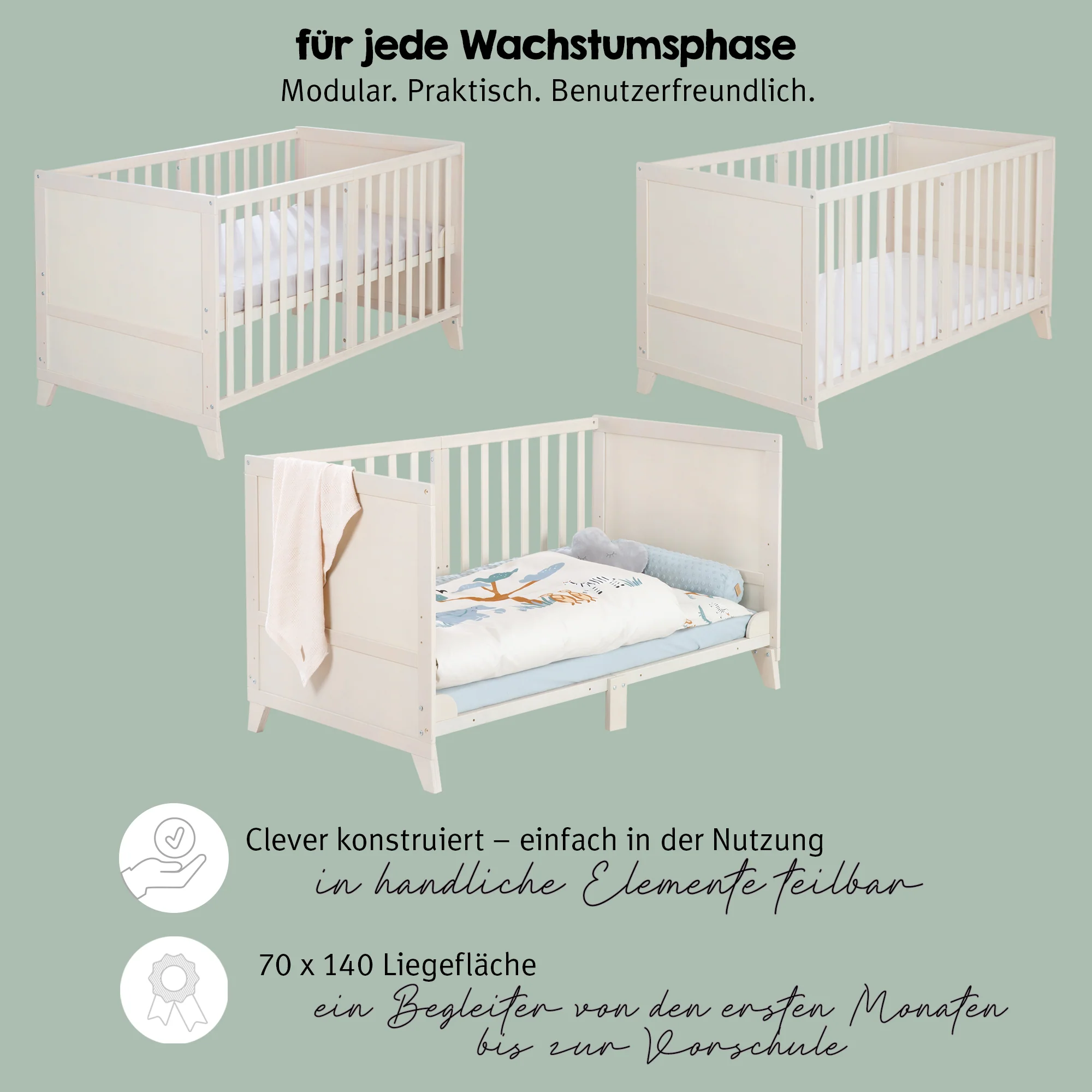 Babybettset 'Savanna Friends' 70 x 140 inkl. kompletter Ausstattung - Naturgrau / Beige - Image 10