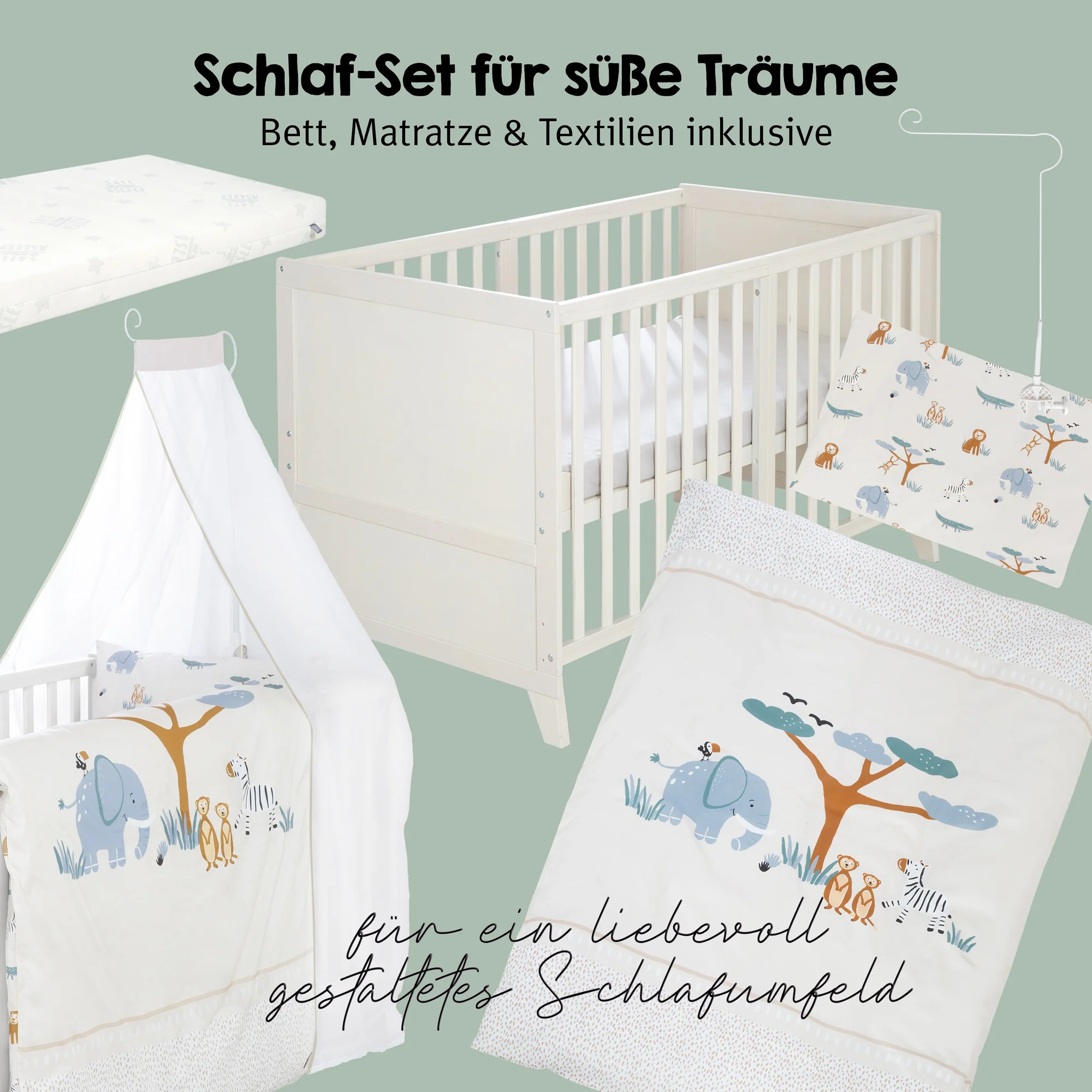 Babybettset 'Savanna Friends' 70 x 140 inkl. kompletter Ausstattung - Naturgrau / Beige - Image 9