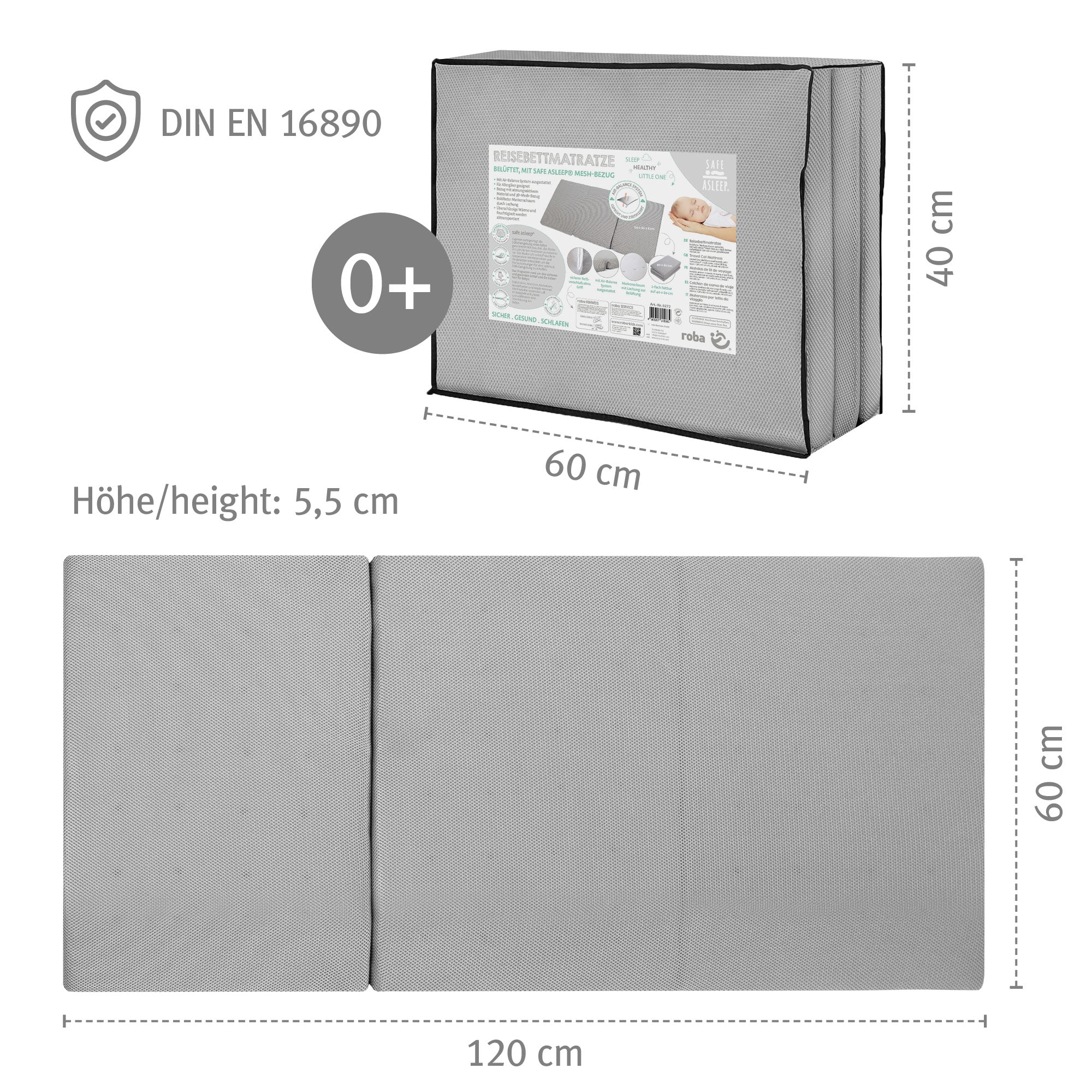 Reisebettmatratze 'safe asleep®', 60 x 120 x 5,5 cm, belüfteter Schaumstoff für optimales Schlafklima - Image 5