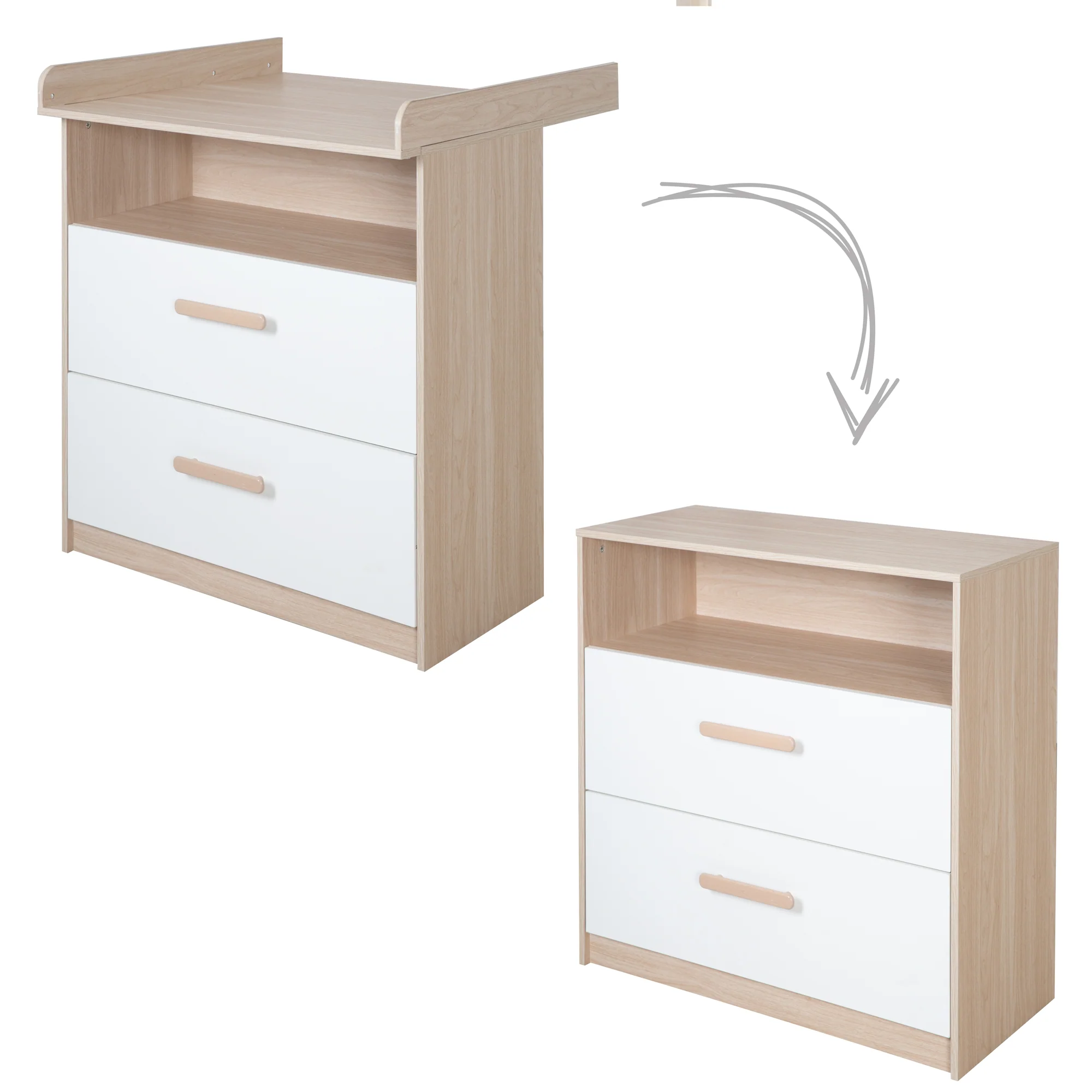 Babyzimmer Set Cabane 3-teilig in Hausoptik - Weiß / Dekor Eiche - Image 9