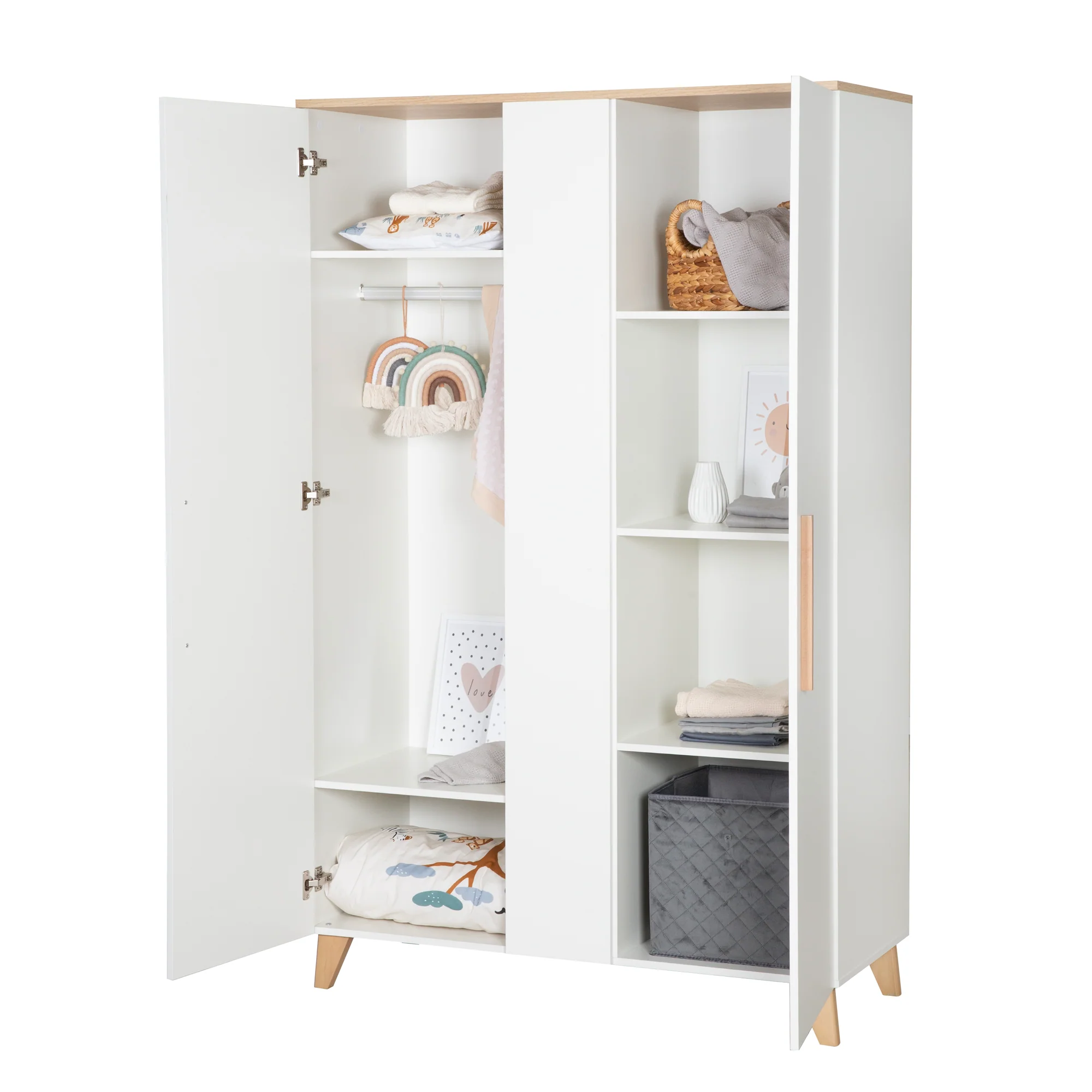 Zimmerset 'Leon' 3-teilig - Kombi-Bett 70x140 + Kommode + Schrank 2,5-türig - Weiß / Eiche - Image 12