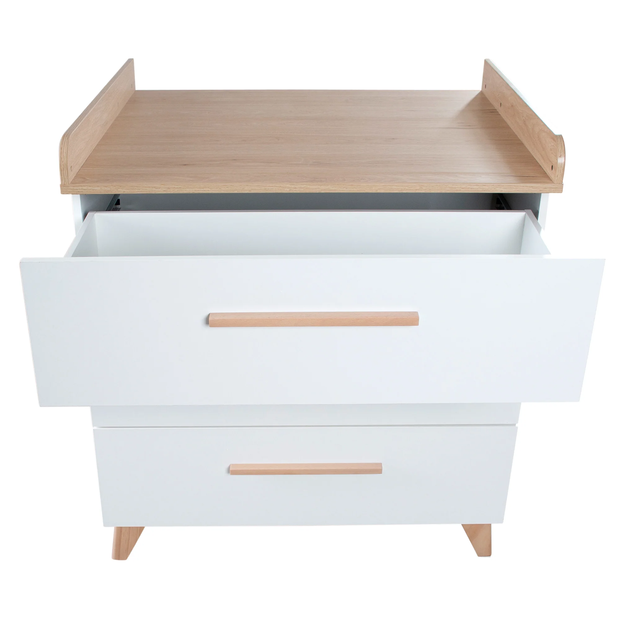 Zimmerset 'Leon' 3-teilig - Kombi-Bett 70x140 + Kommode + Schrank 2,5-türig - Weiß / Eiche - Image 24