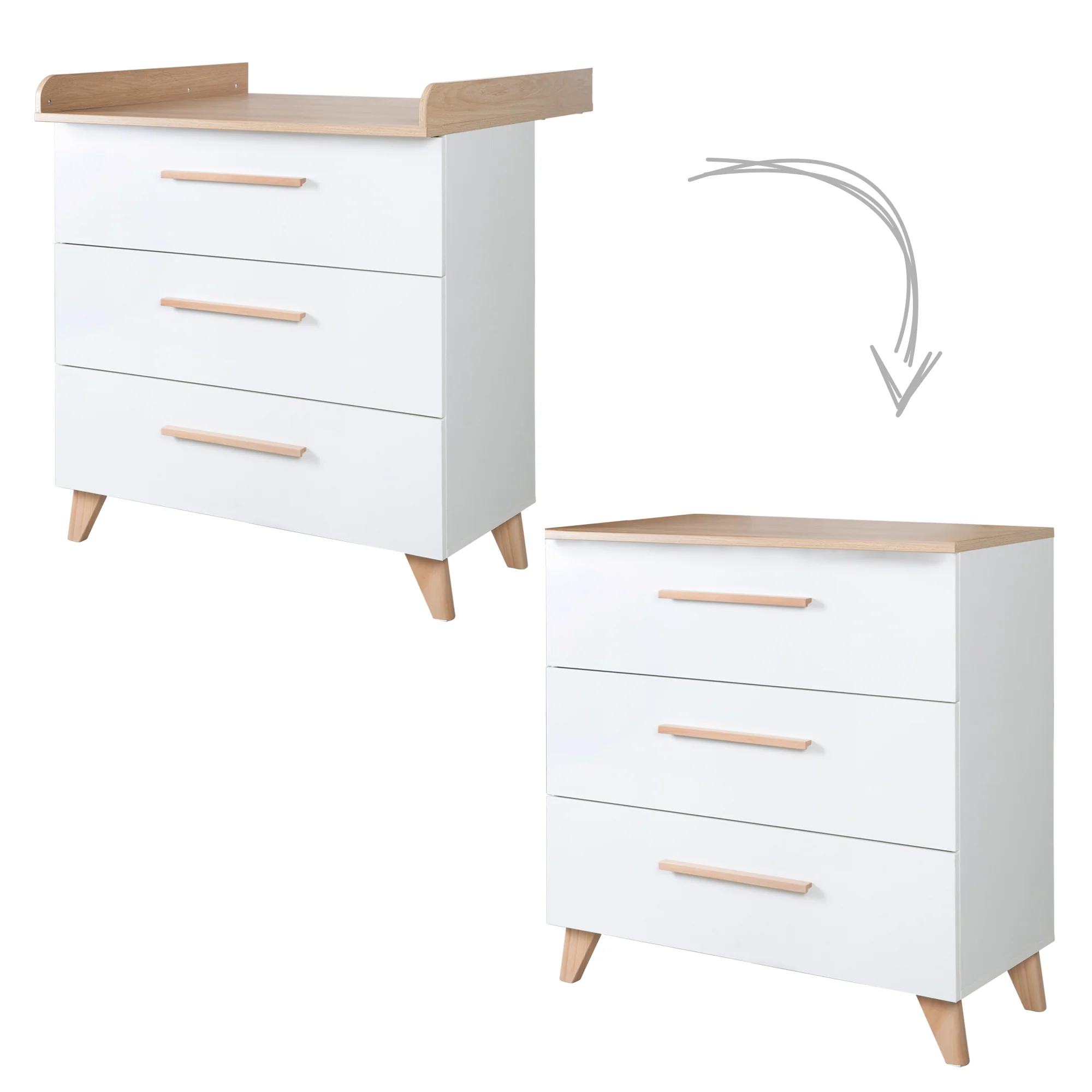 Zimmerset 'Leon' 3-teilig - Kombi-Bett 70x140 + Kommode + Schrank 2,5-türig - Weiß / Eiche - Image 7