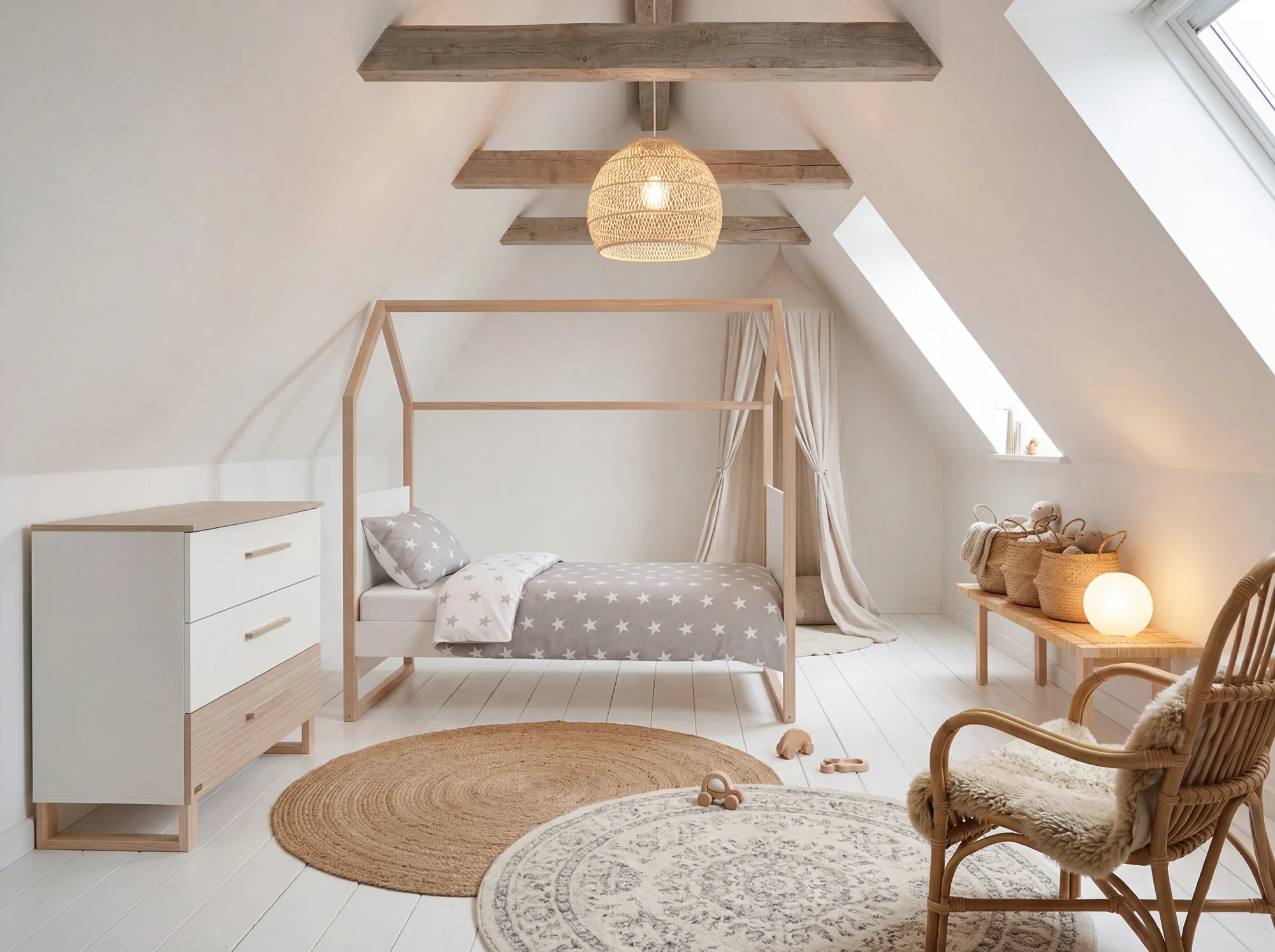 Kinderzimmerset 'Noah' 3-teilig mit Hausbett in 70x140 cm - Weiß / Tristan Eiche - Image 20