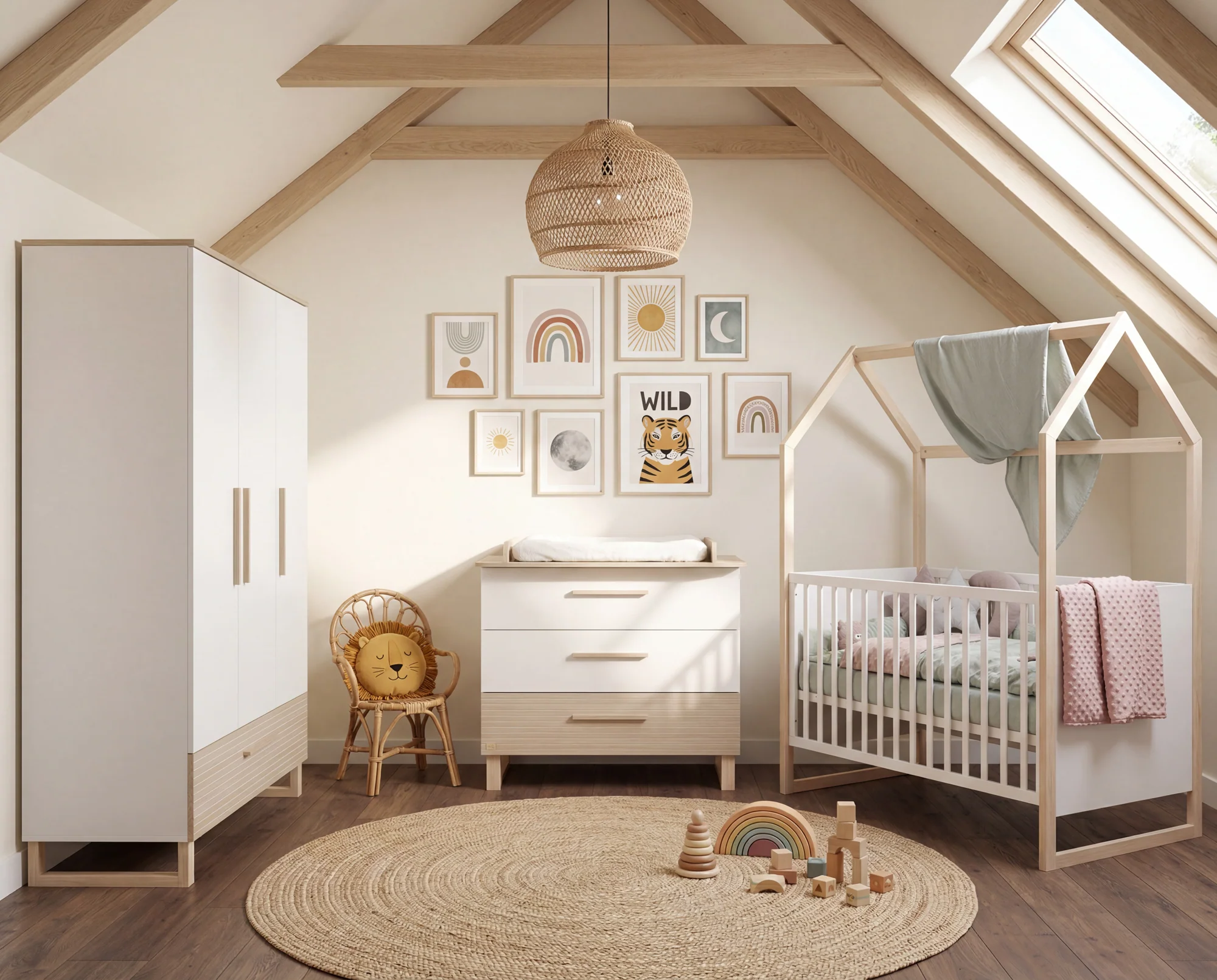 Kinderzimmerset 'Noah' 3-teilig mit Hausbett in 70x140 cm - Weiß / Tristan Eiche - Image 3