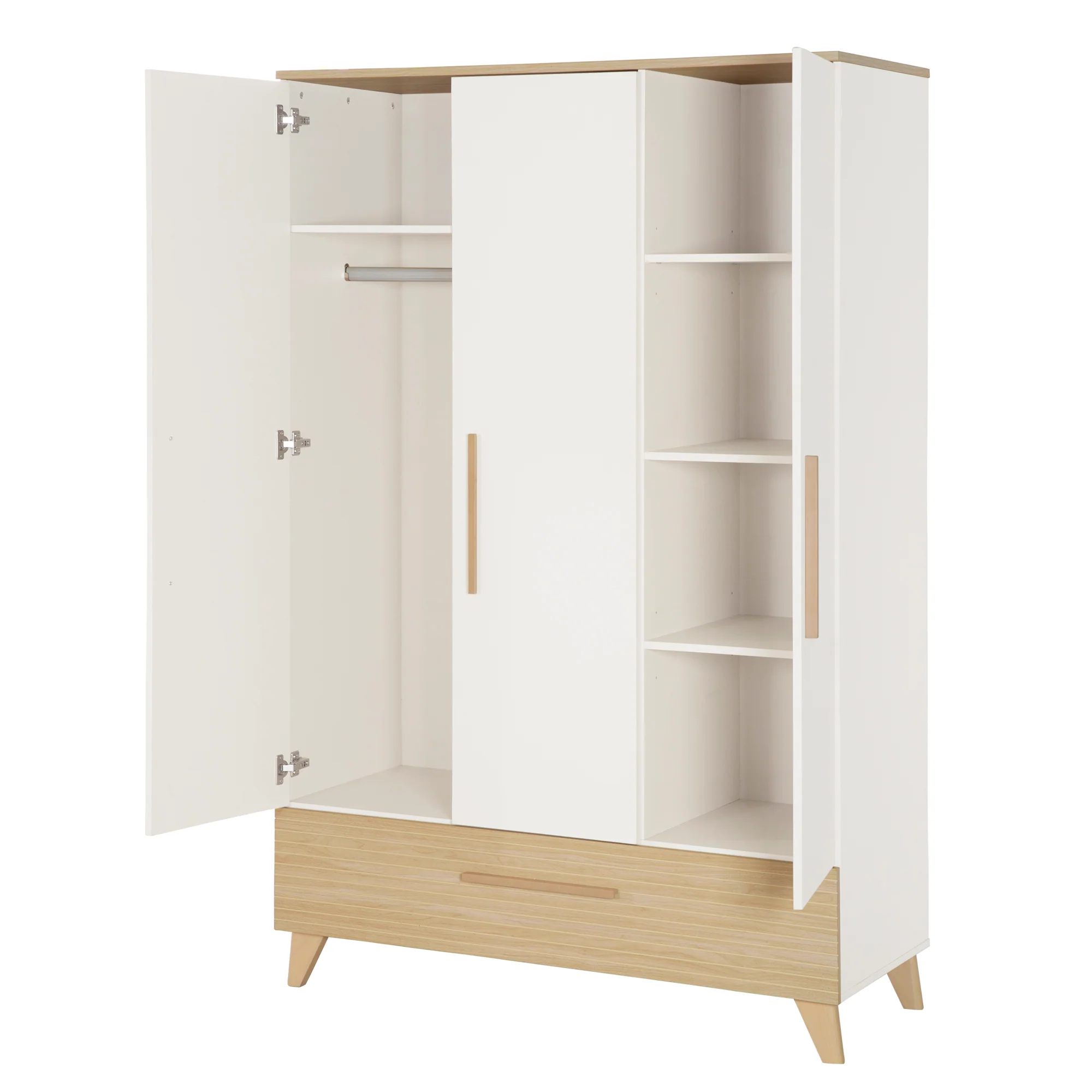 Babyzimmerset 'Theo' 3-teilig - Bett 70x140 + Wickelkommode + Kleiderschrank - Weiß / Eiche - Image 13