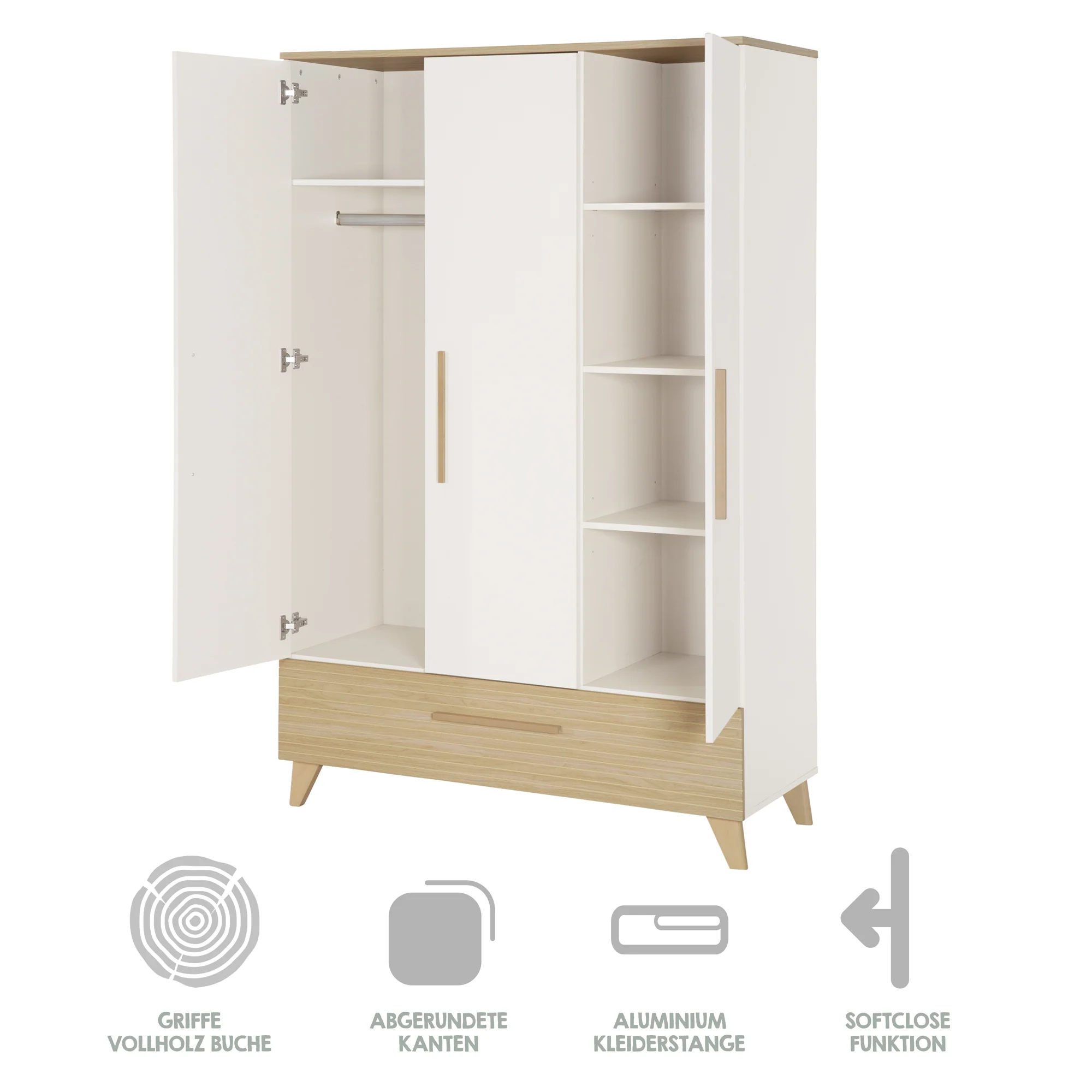 Babyzimmerset 'Theo' 3-teilig - Bett 70x140 + Wickelkommode + Kleiderschrank - Weiß / Eiche - Image 14