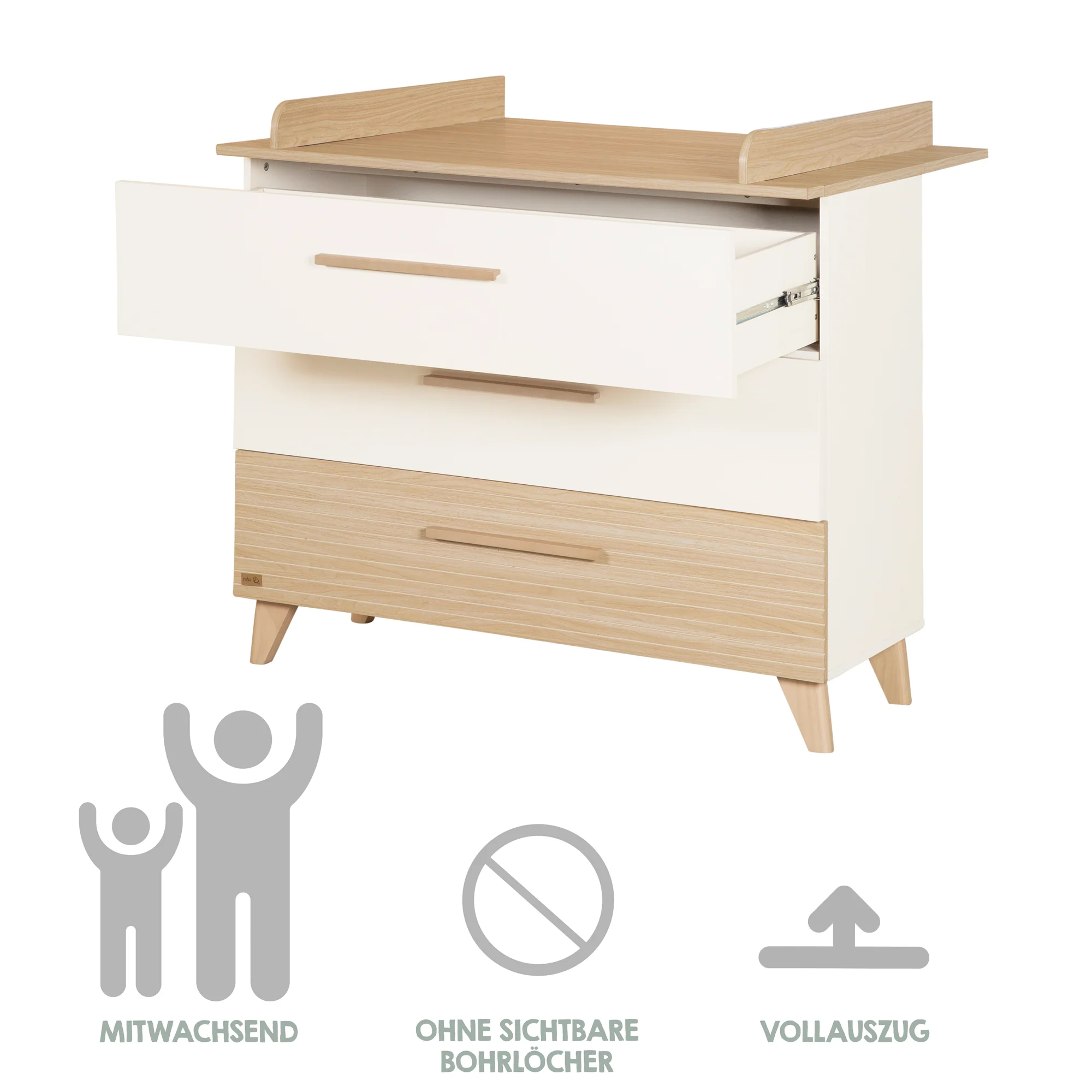 Babyzimmerset 'Theo' 3-teilig - Bett 70x140 + Wickelkommode + Kleiderschrank - Weiß / Eiche - Image 28