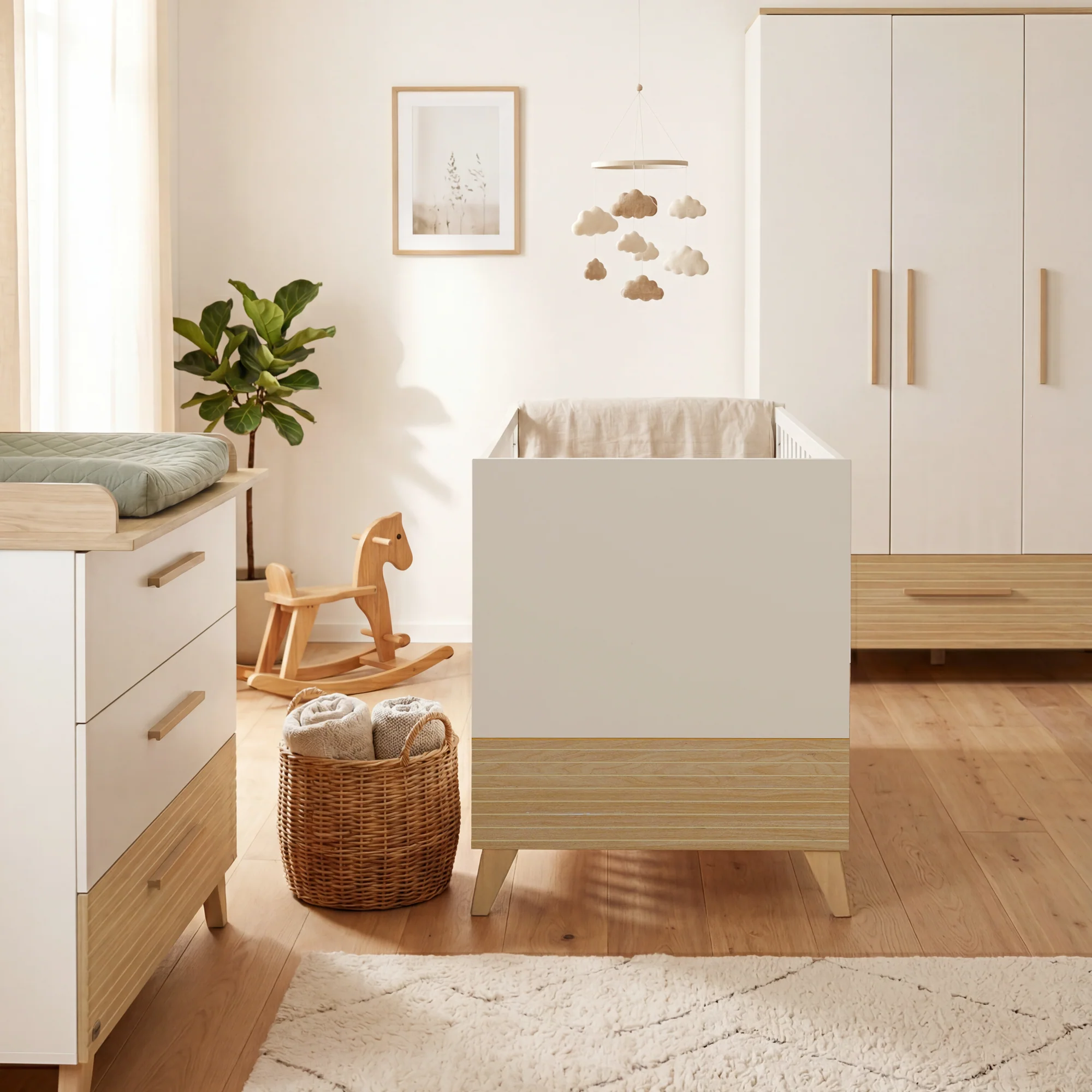 Babyzimmerset 'Theo' 3-teilig - Bett 70x140 + Wickelkommode + Kleiderschrank - Weiß / Eiche - Image 39