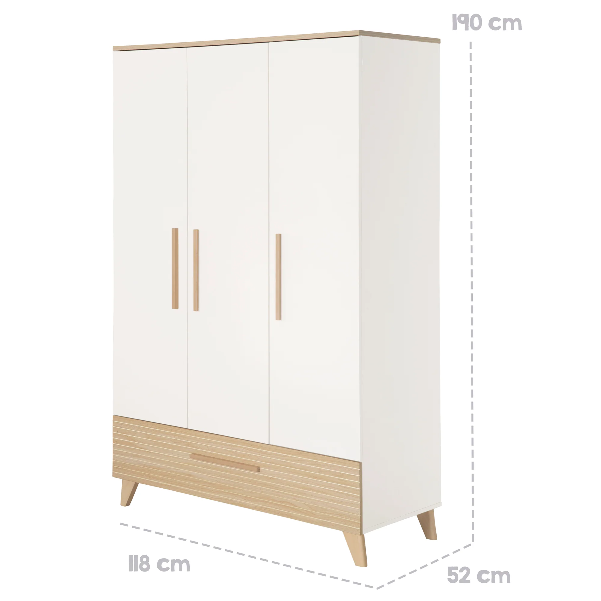 Babyzimmerset 'Theo' 3-teilig - Bett 70x140 + Wickelkommode + Kleiderschrank - Weiß / Eiche - Image 45