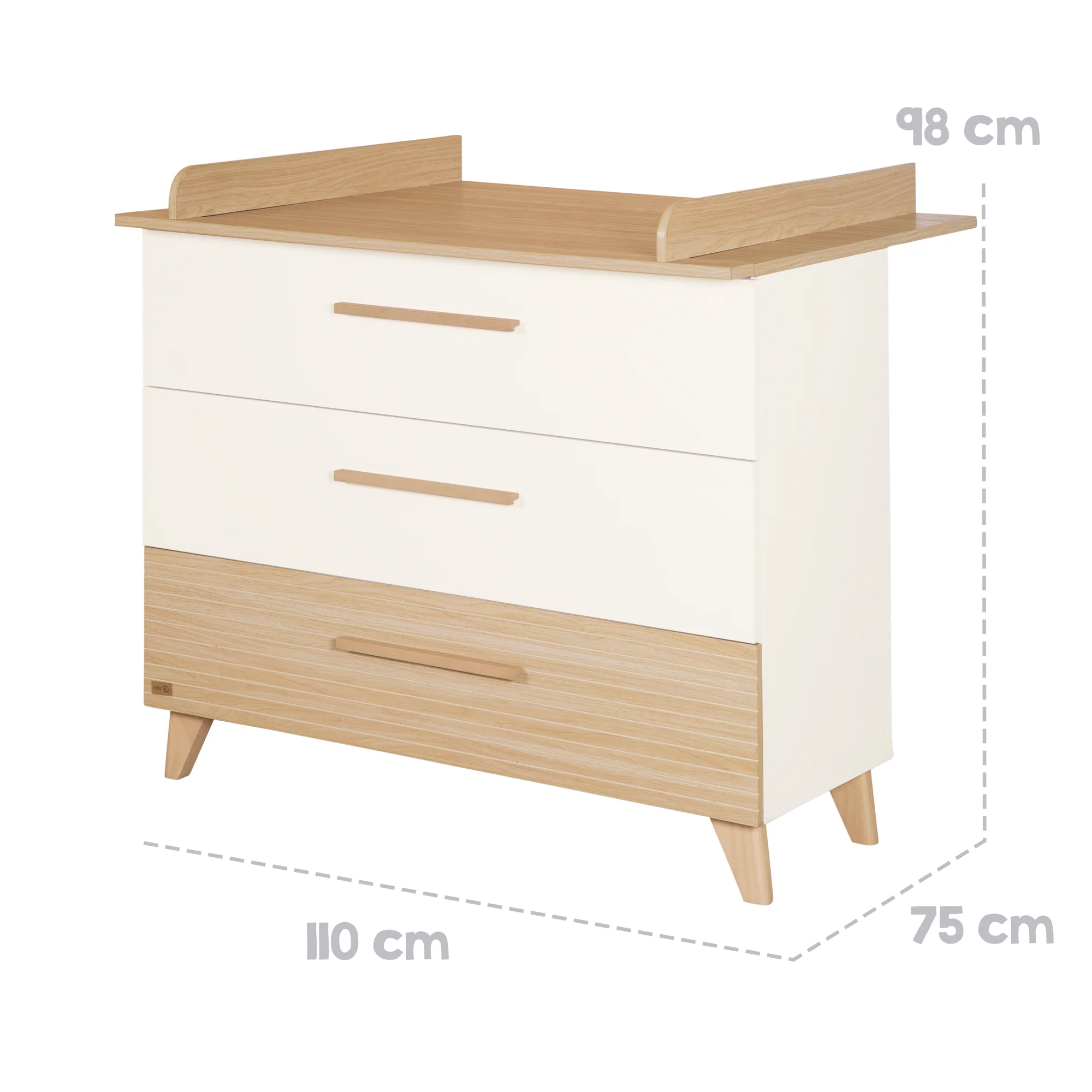 Babyzimmerset 'Theo' 3-teilig - Bett 70x140 + Wickelkommode + Kleiderschrank - Weiß / Eiche - Image 46