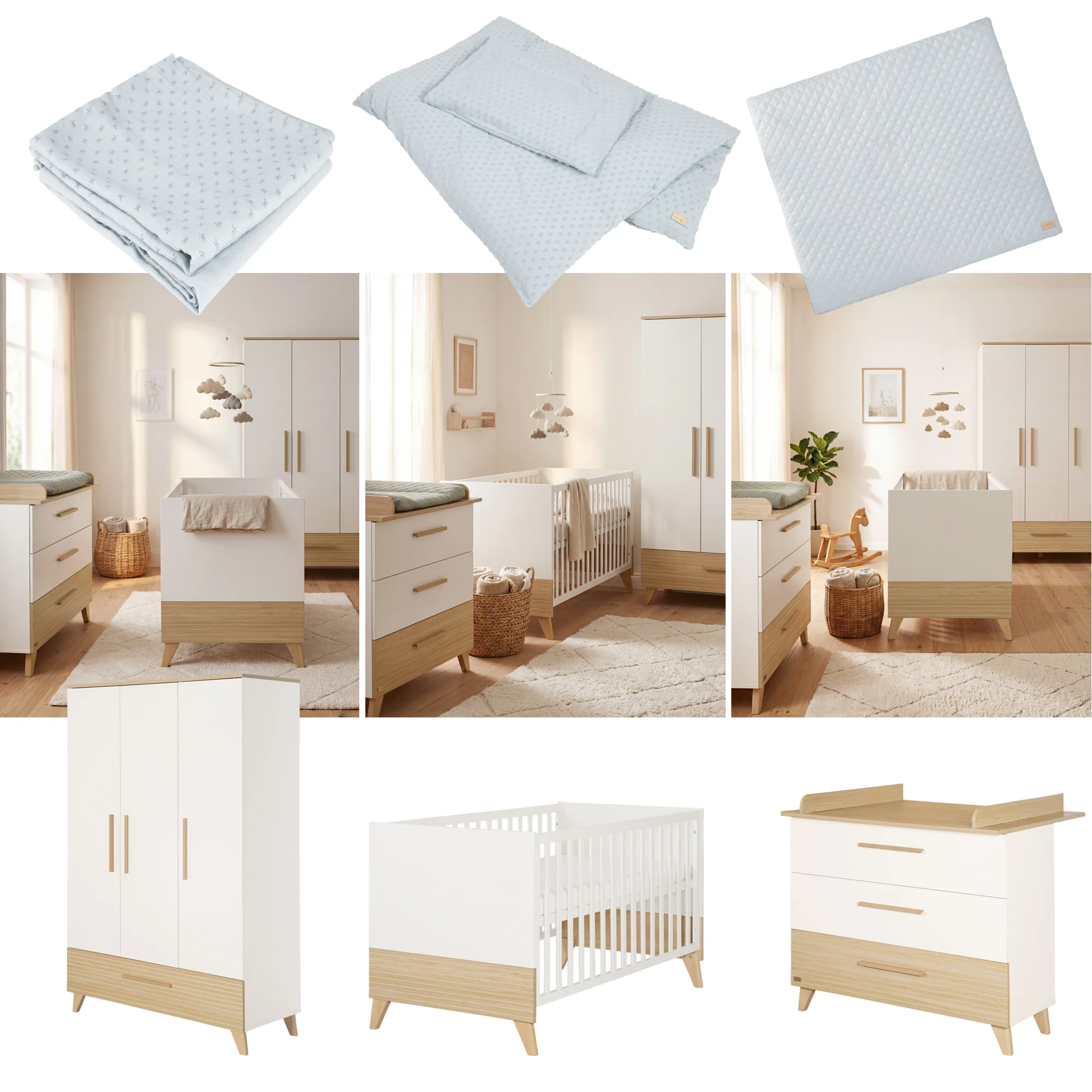 Babyzimmerset 'Theo' 3-teilig - Bett 70x140 + Wickelkommode + Kleiderschrank - Weiß / Eiche - Image 7