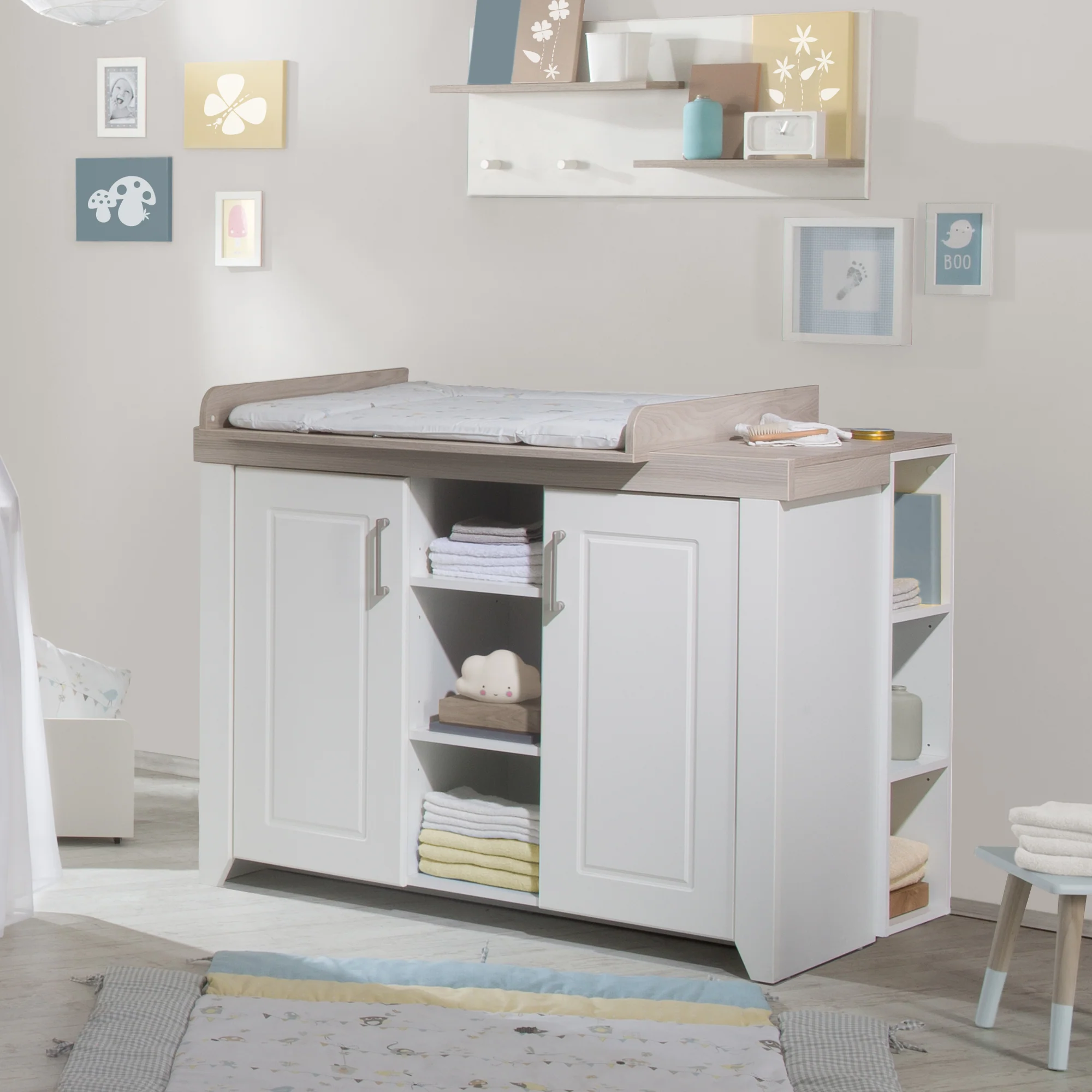 Kinderzimmerset 'Felicia' inkl. Kombi-Bett 70 x 140 cm, Wickelkommode & 3-türigem Schrank, Luna Elm/weiß - Image 7