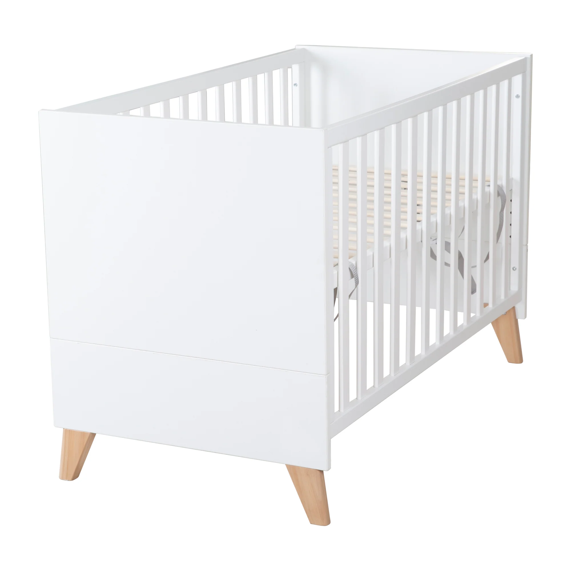 Babyzimmer Leon 3-teilig - Baby- & Beistellbett 60x120 + Kommode + Kleiderschrank 2,5-türig - Weiß / Othello Eiche - Image 10