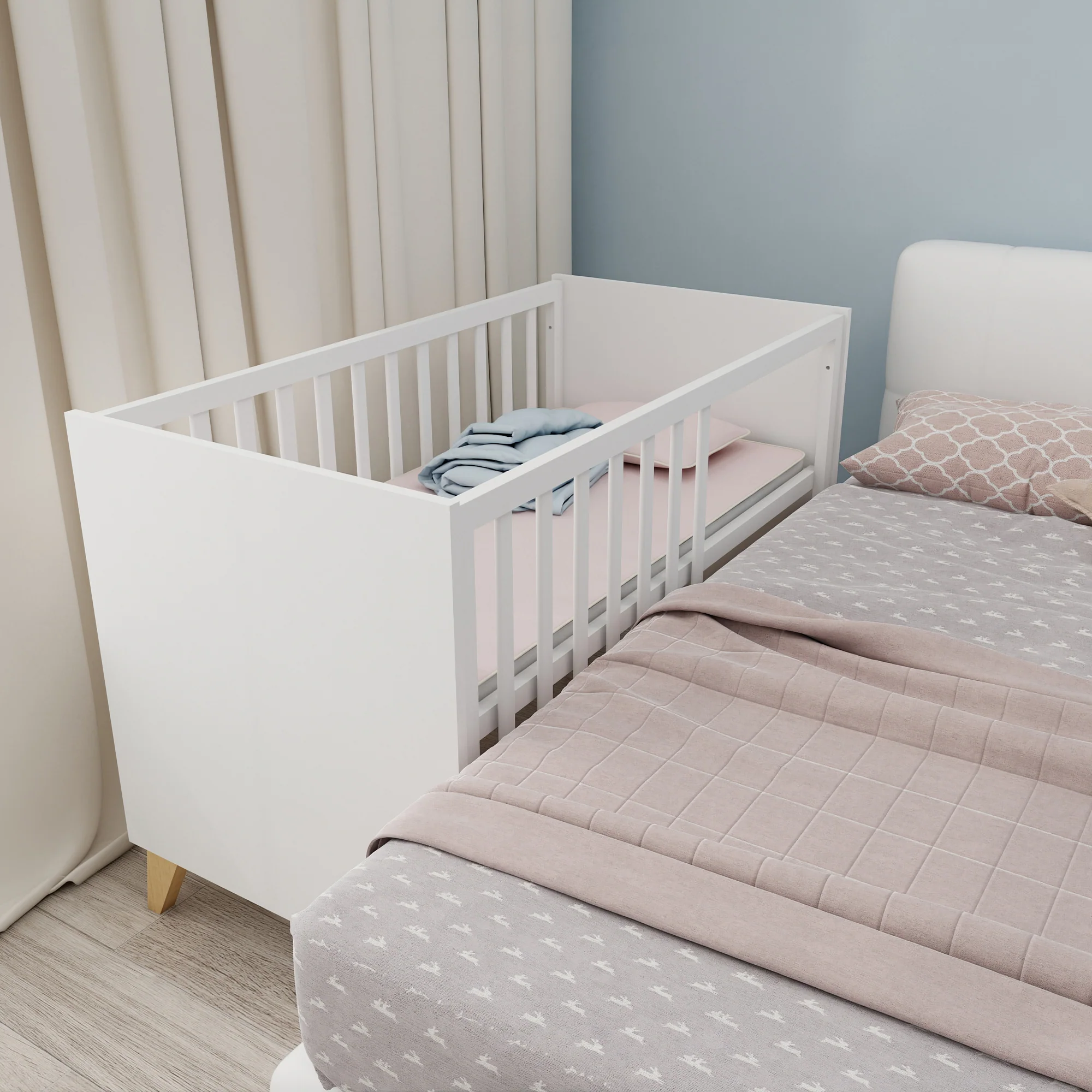 Babyzimmer Leon 3-teilig - Baby- & Beistellbett 60x120 + Kommode + Kleiderschrank 2,5-türig - Weiß / Othello Eiche - Image 5