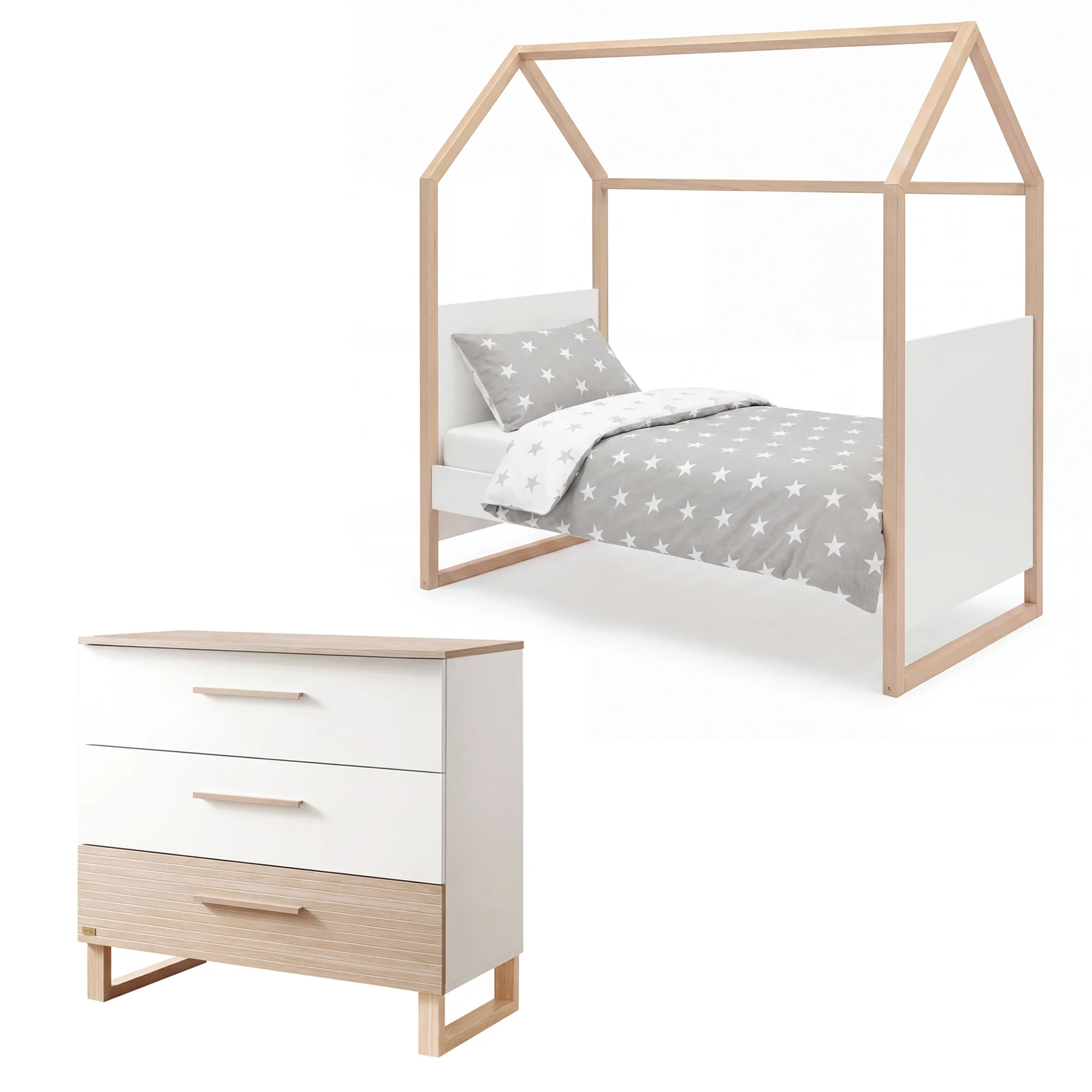 Möbelset 'Noah' 2-teilig mit Hausbett in 70x140 cm - Weiß / Tristan Eiche - Image 3