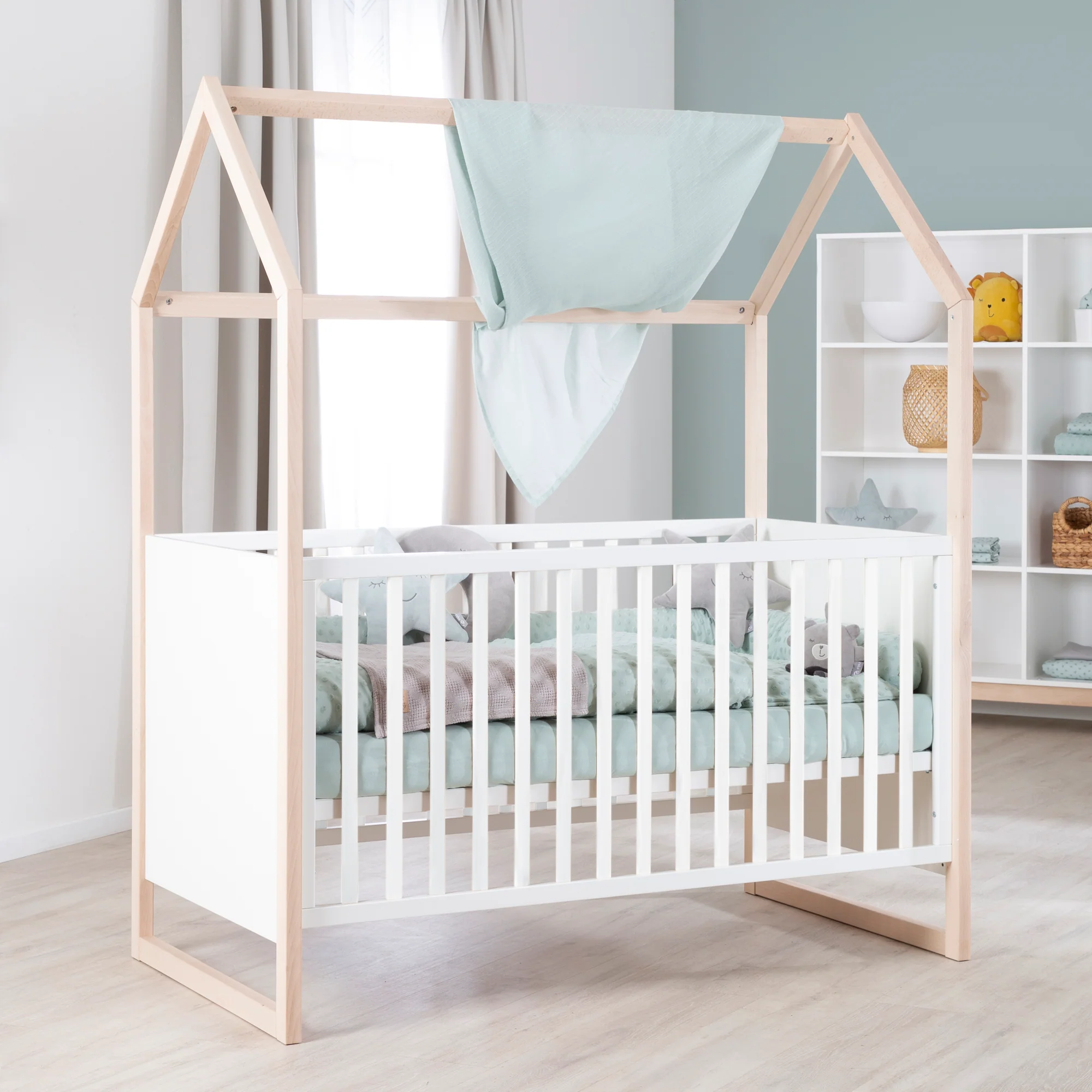 Möbelset 'Noah' 2-teilig mit Hausbett in 70x140 cm - Weiß / Tristan Eiche - Image 9