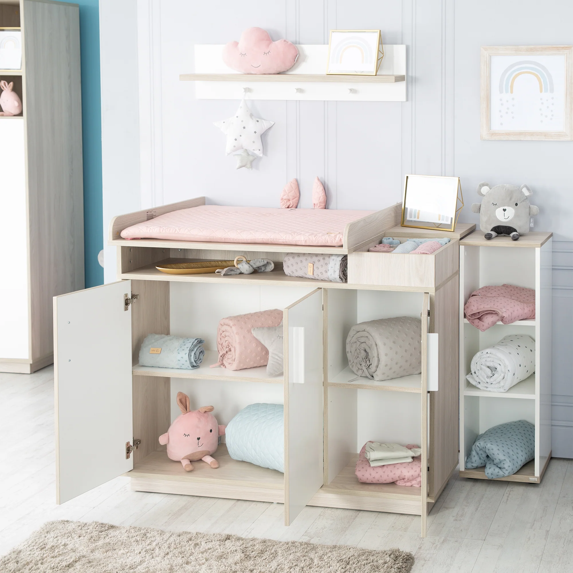 Möbelset 'Olaf' inkl. Kombi-Bett 70 x 140 cm & breiter Wickelkommode, Luna Elm/weiß - Image 12