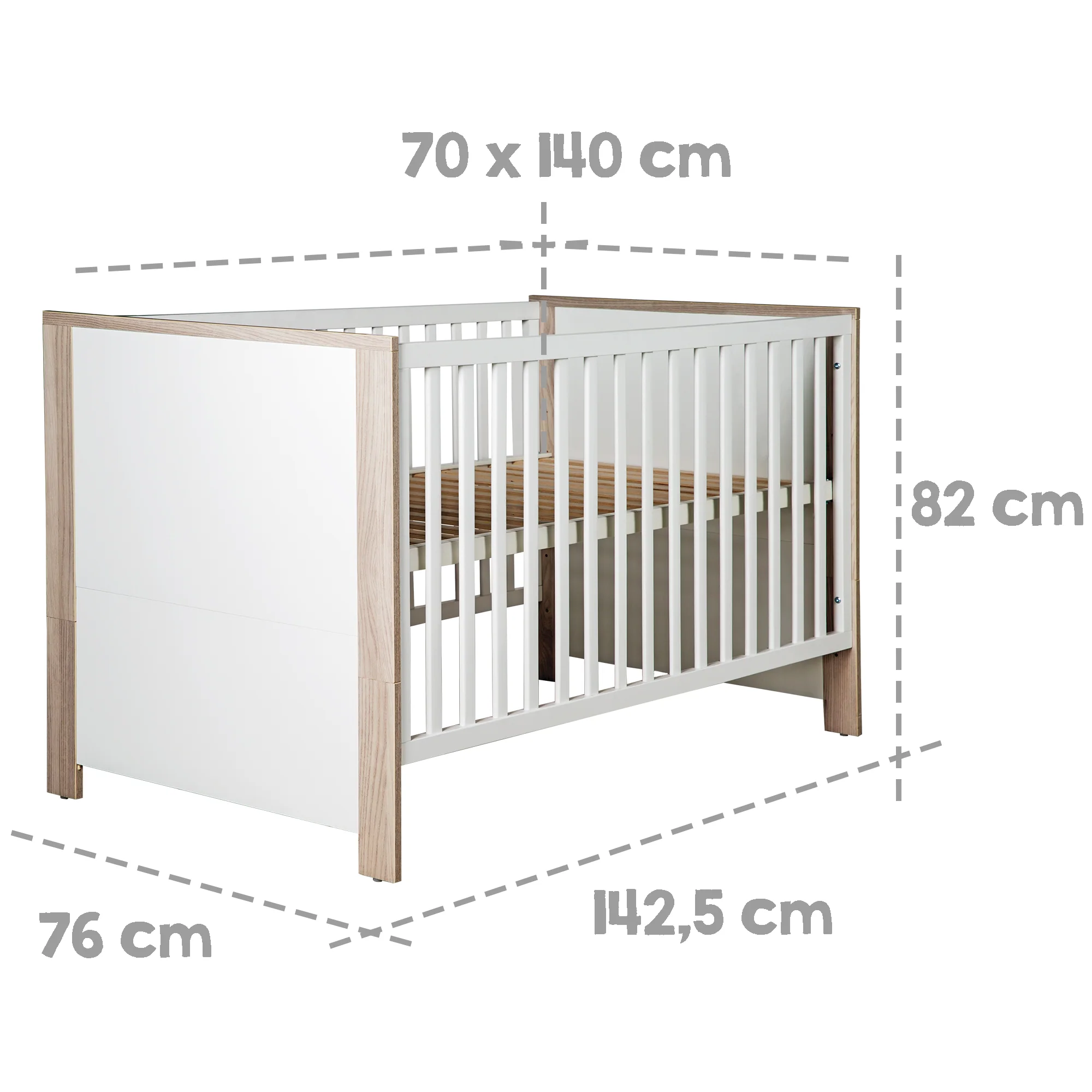 Möbelset 'Olaf' inkl. Kombi-Bett 70 x 140 cm & breiter Wickelkommode, Luna Elm/weiß - Image 5