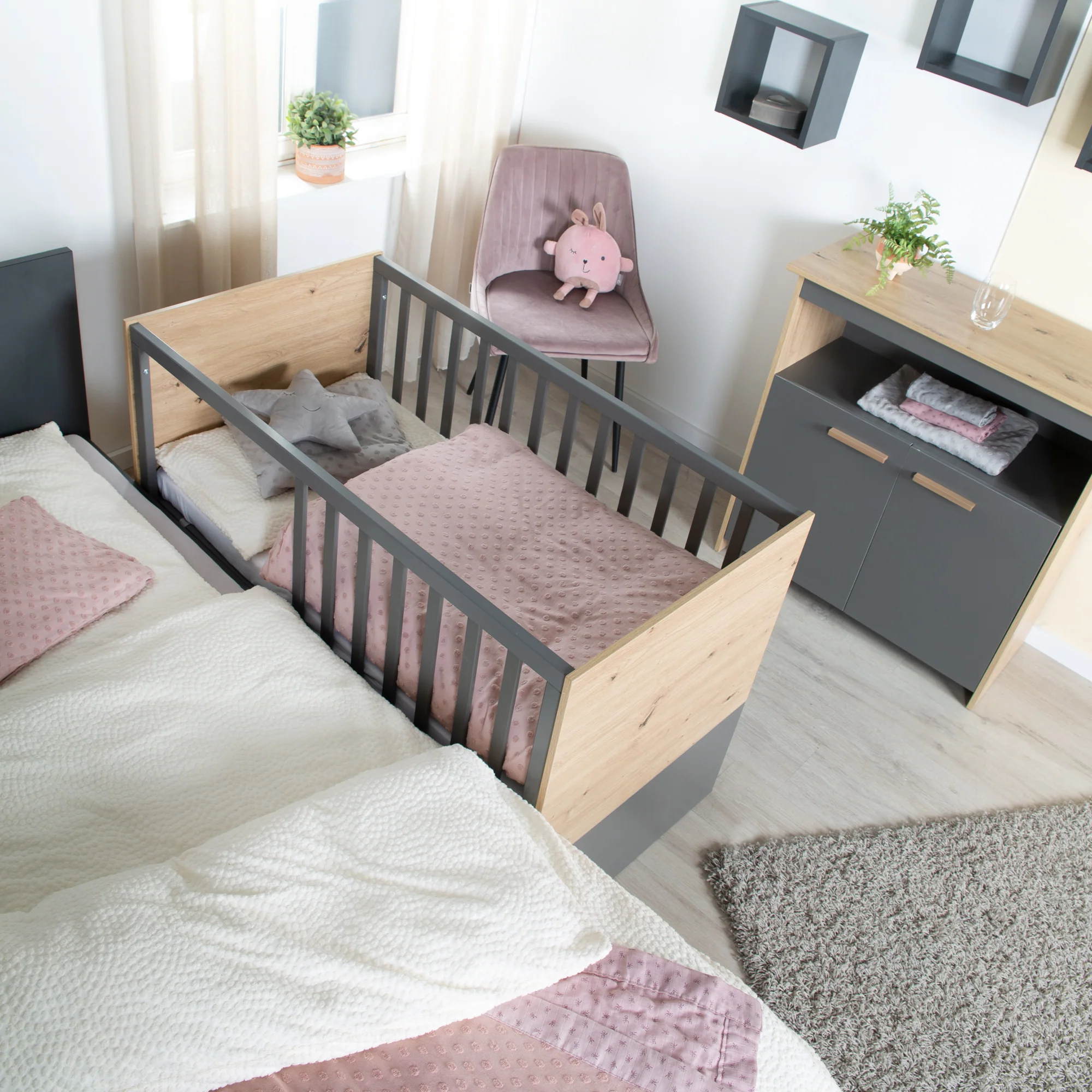 Babymöbel-Set 'Anna' 2-teilig - Anthrazit / Dekor Kent Eiche - Image 3