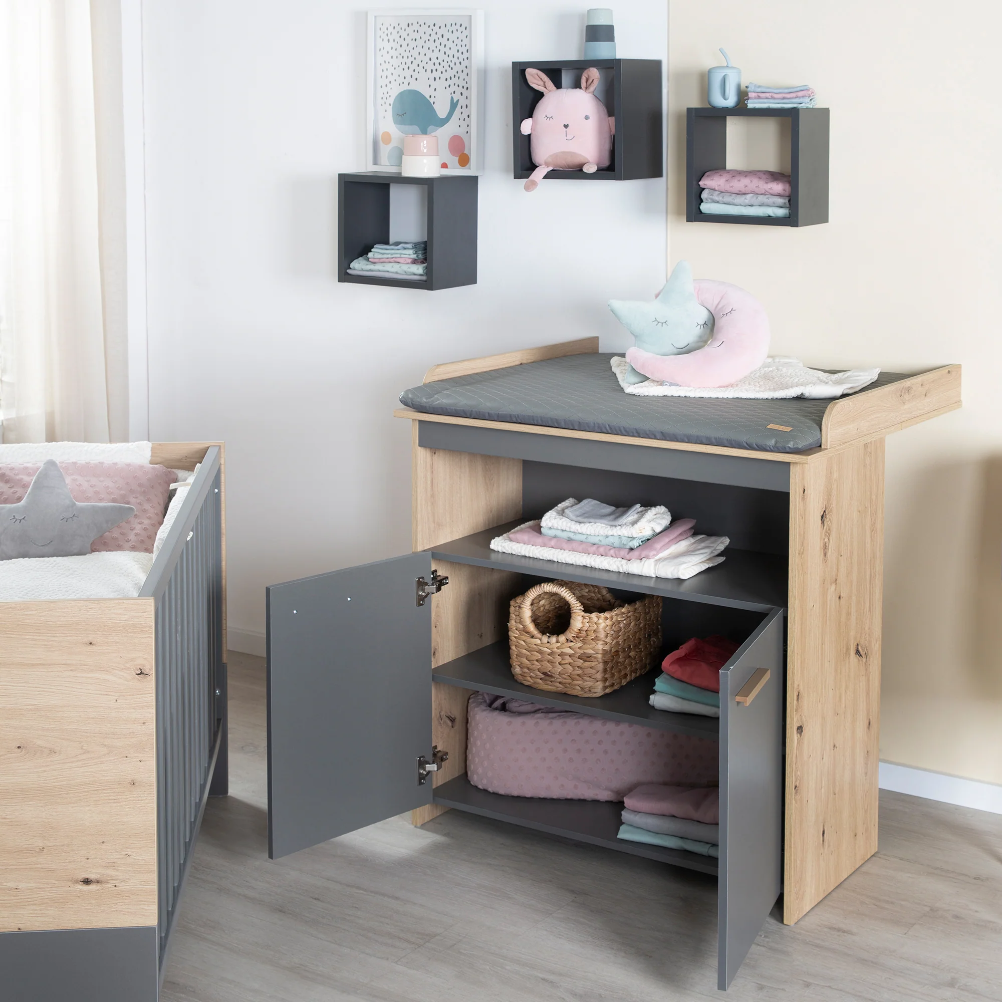 Babymöbel-Set 'Anna' 2-teilig - Anthrazit / Dekor Kent Eiche - Image 5
