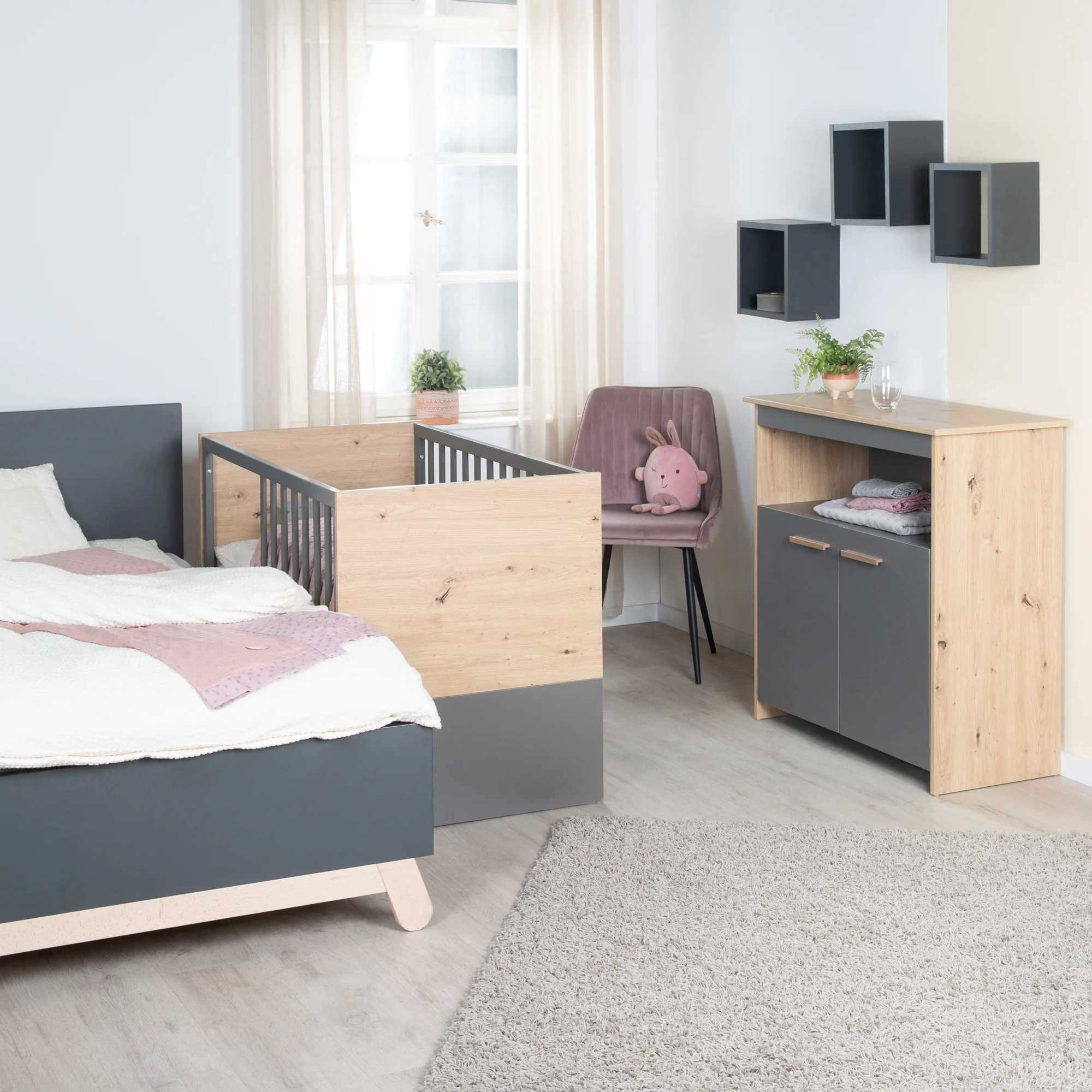 Babymöbel-Set 'Anna' 2-teilig - Anthrazit / Dekor Kent Eiche - Image 6