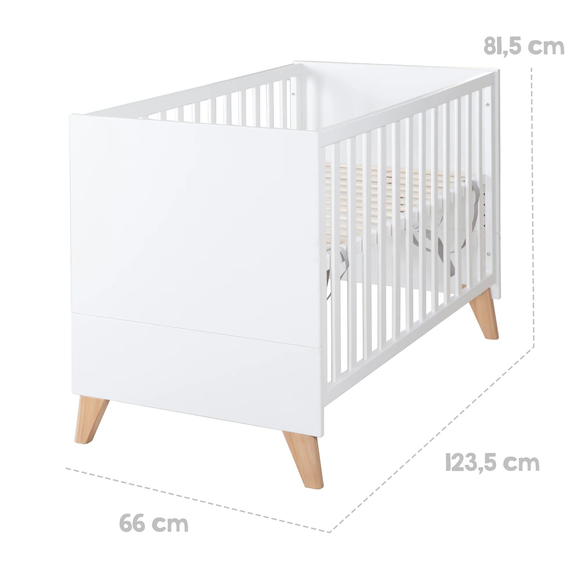 Möbelset 'Leon' 2-teilig - 2in1 Babybett 60x120 + Wickelkommode - Weiß / Othello Eiche - Image 15