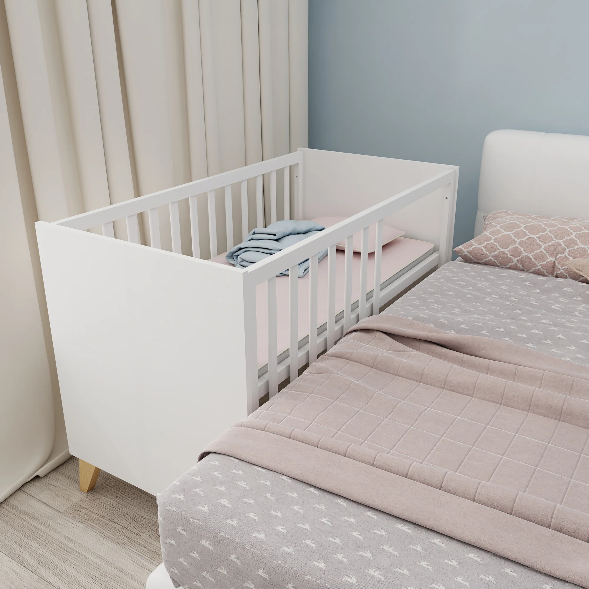 Möbelset 'Leon' 2-teilig - 2in1 Babybett 60x120 + Wickelkommode - Weiß / Othello Eiche - Image 17