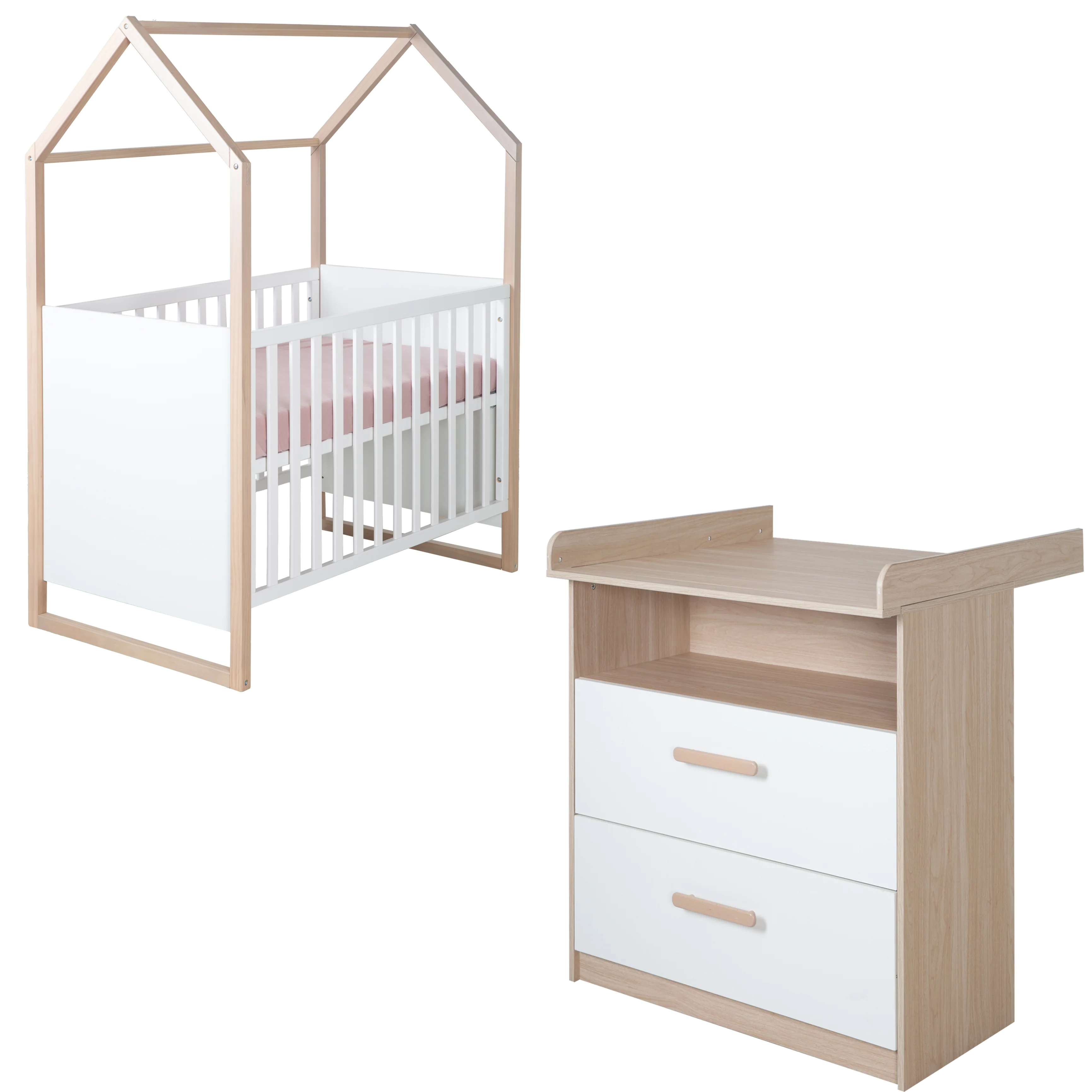 Babymöbel Set Cabane 2-teilig - Weiß / Dekor Eiche