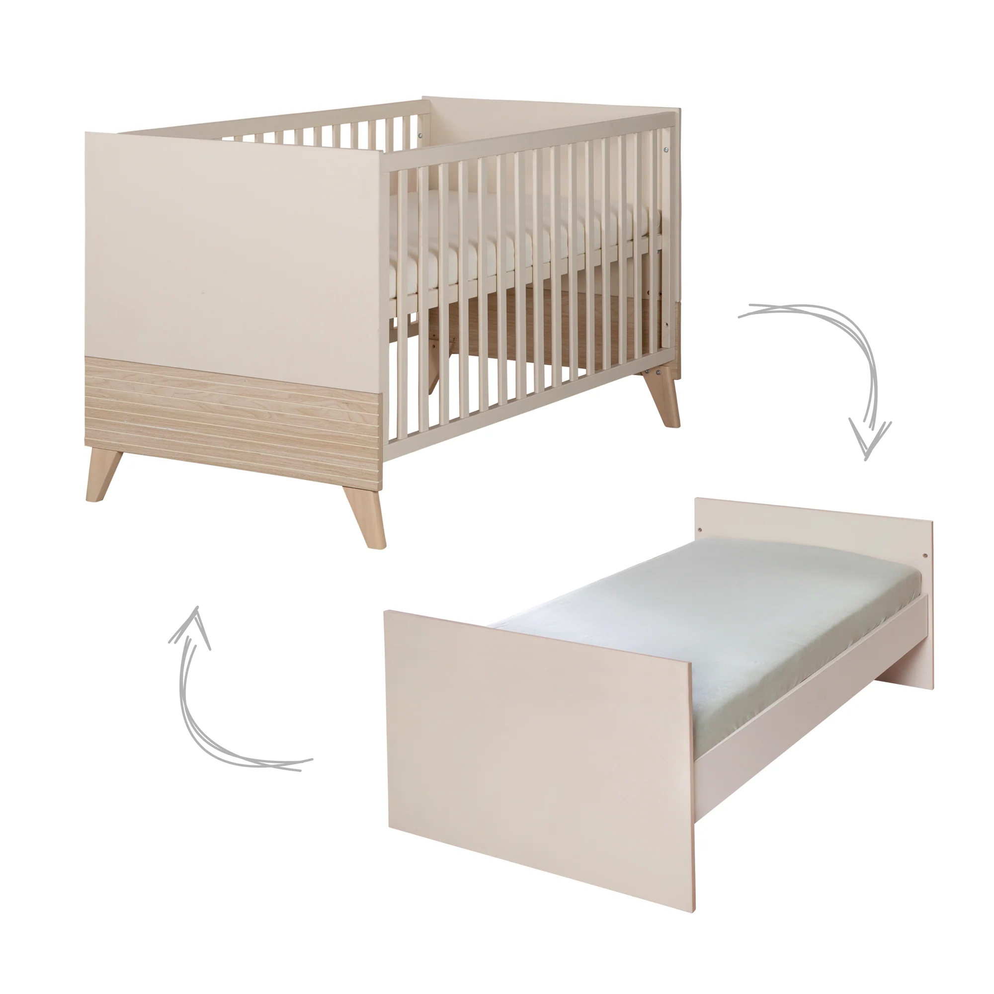 Möbelset 'Sidney' 2-teilig - Kinderbett 70x140 cm + Wickelkommode - Cashmere / Eichen Dekor - Image 17