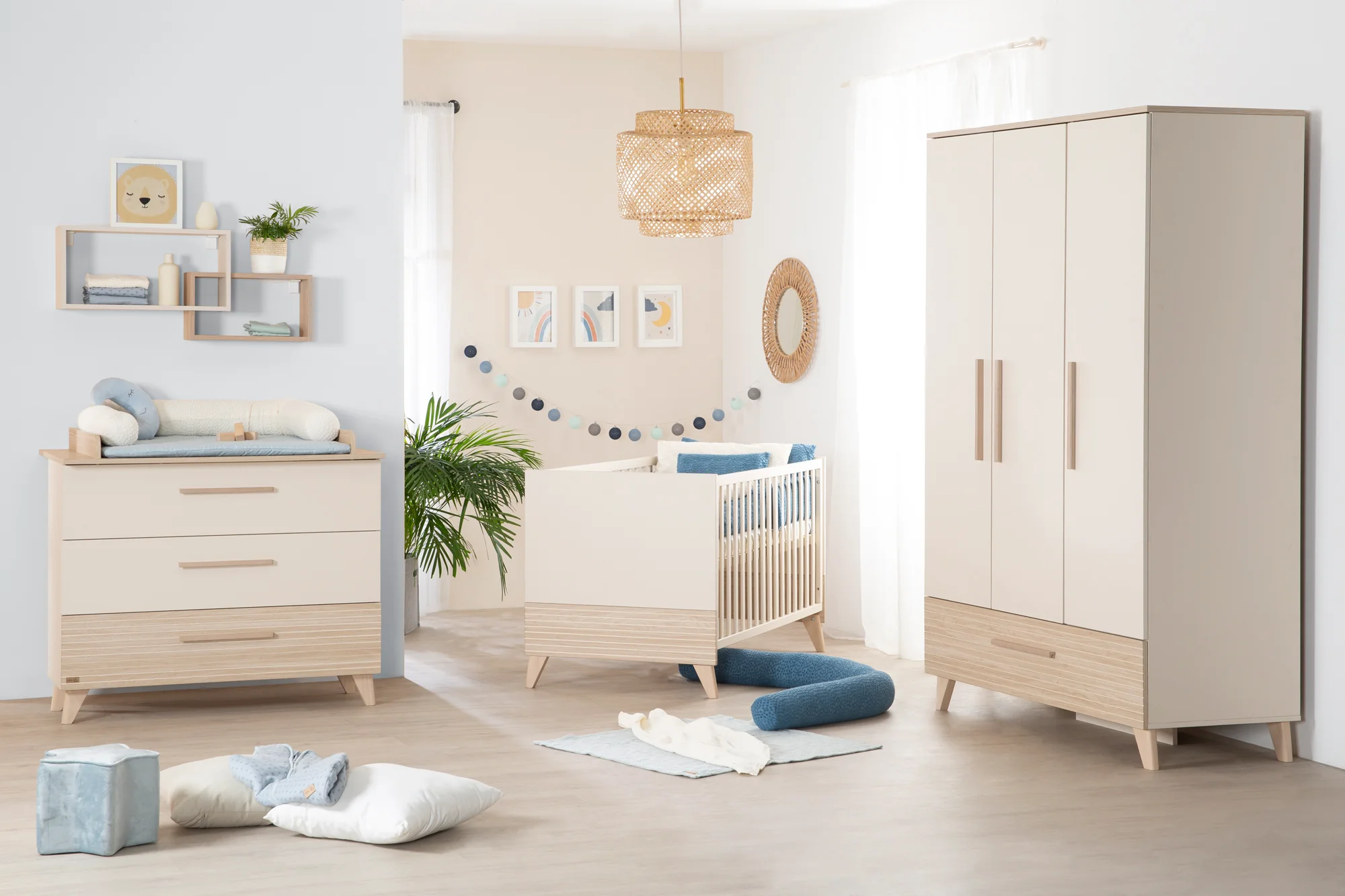 Möbelset 'Sidney' 2-teilig - Kinderbett 70x140 cm + Wickelkommode - Cashmere / Eichen Dekor - Image 8