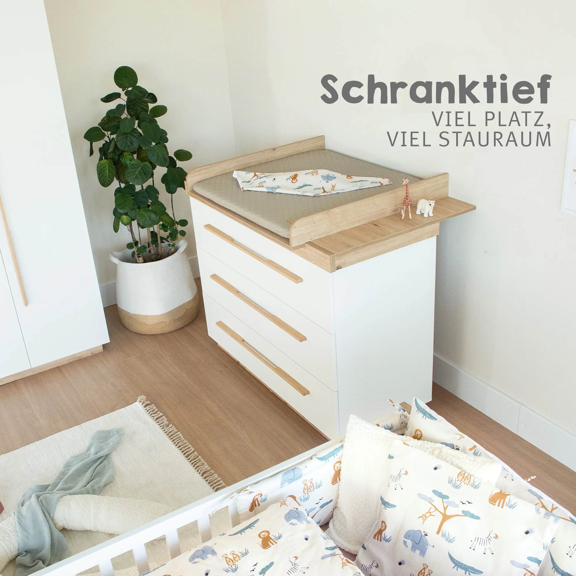 Möbelset 'Lumo' 2-teilig - Kombi-Kinderbett 70x140 + Wickelkommode - Weiß / Artisan Eiche - Image 3