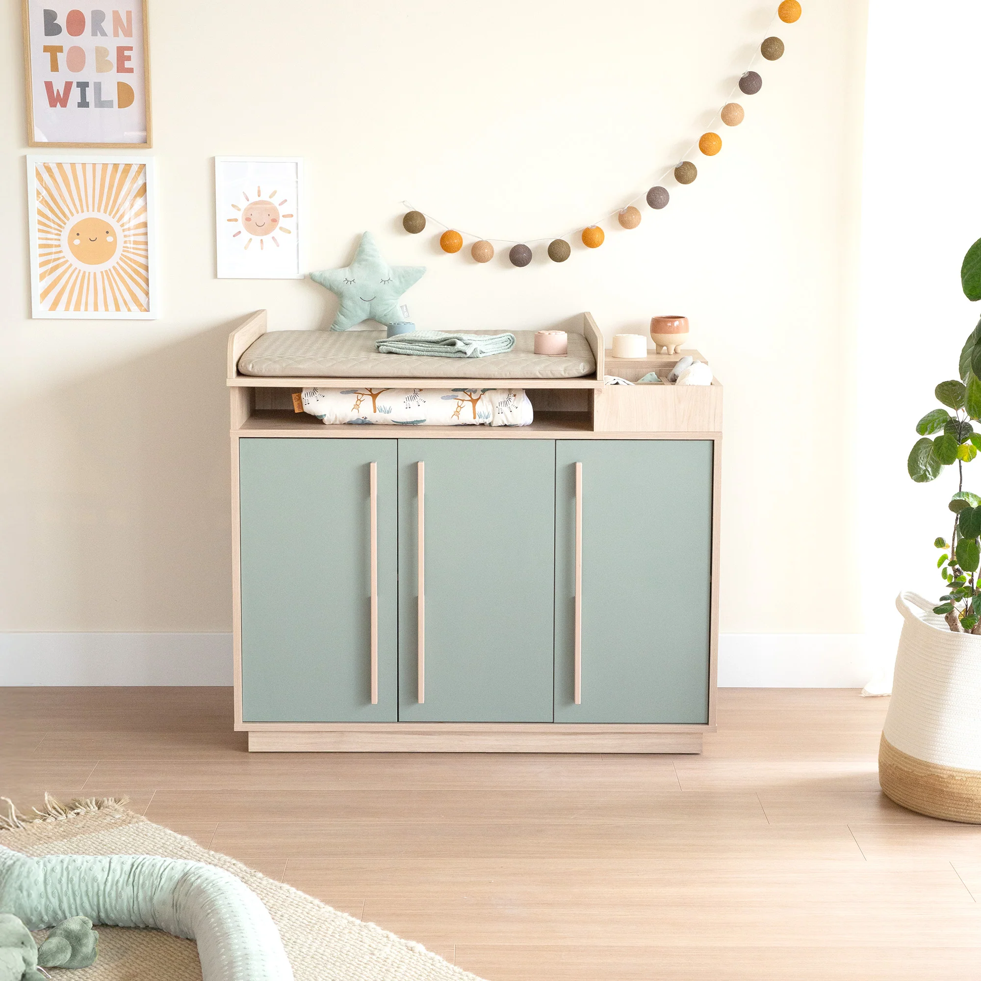 Möbelset 2-teilig 'Selva' - Babybett 70x140 + Wickelkommode - Reed Green / Virginia Chestnut - Image 7