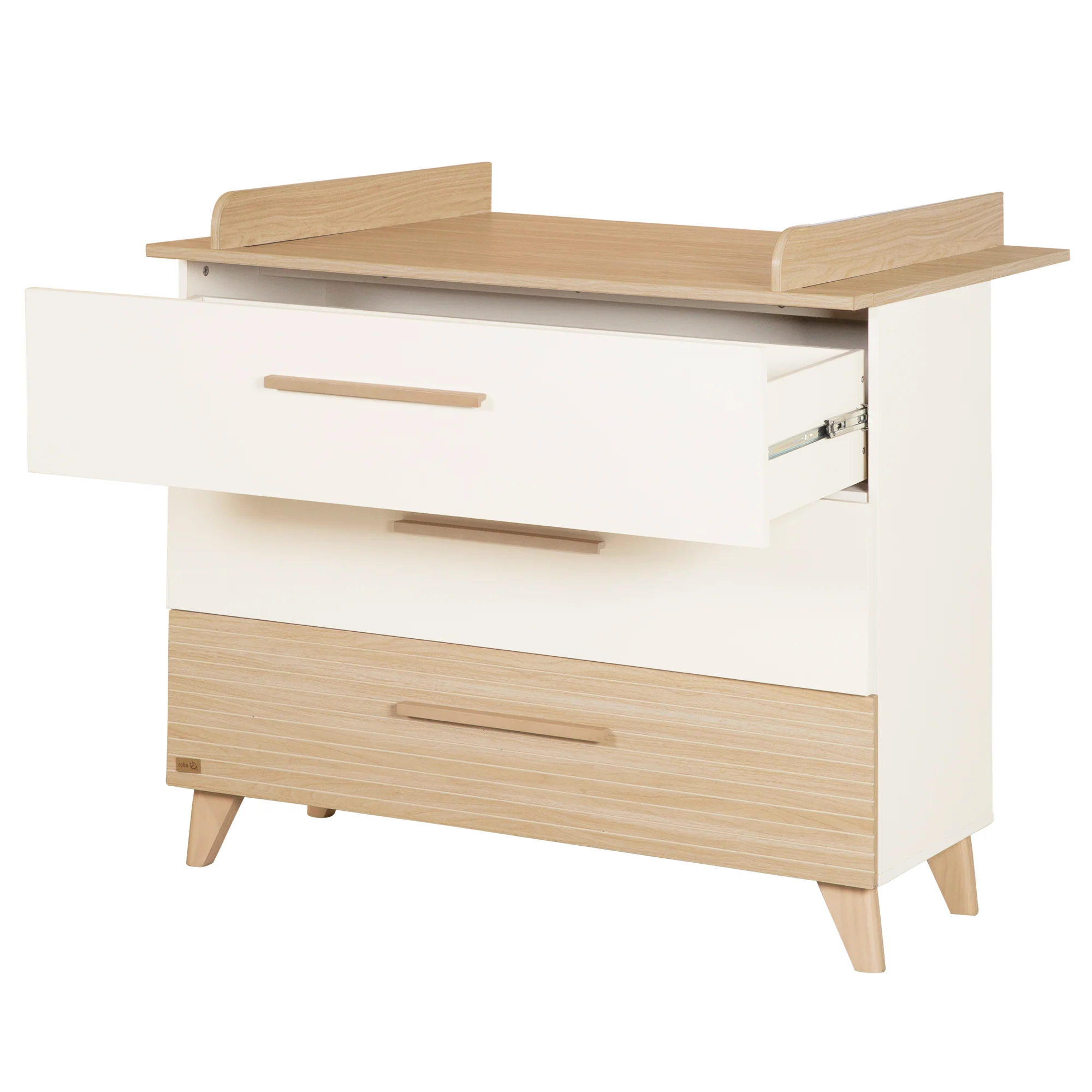 Möbelset 'Theo' 2-teilig - Umbaubares Babybett 70x140 + Wickelkommode - Weiß / Eiche - Image 14