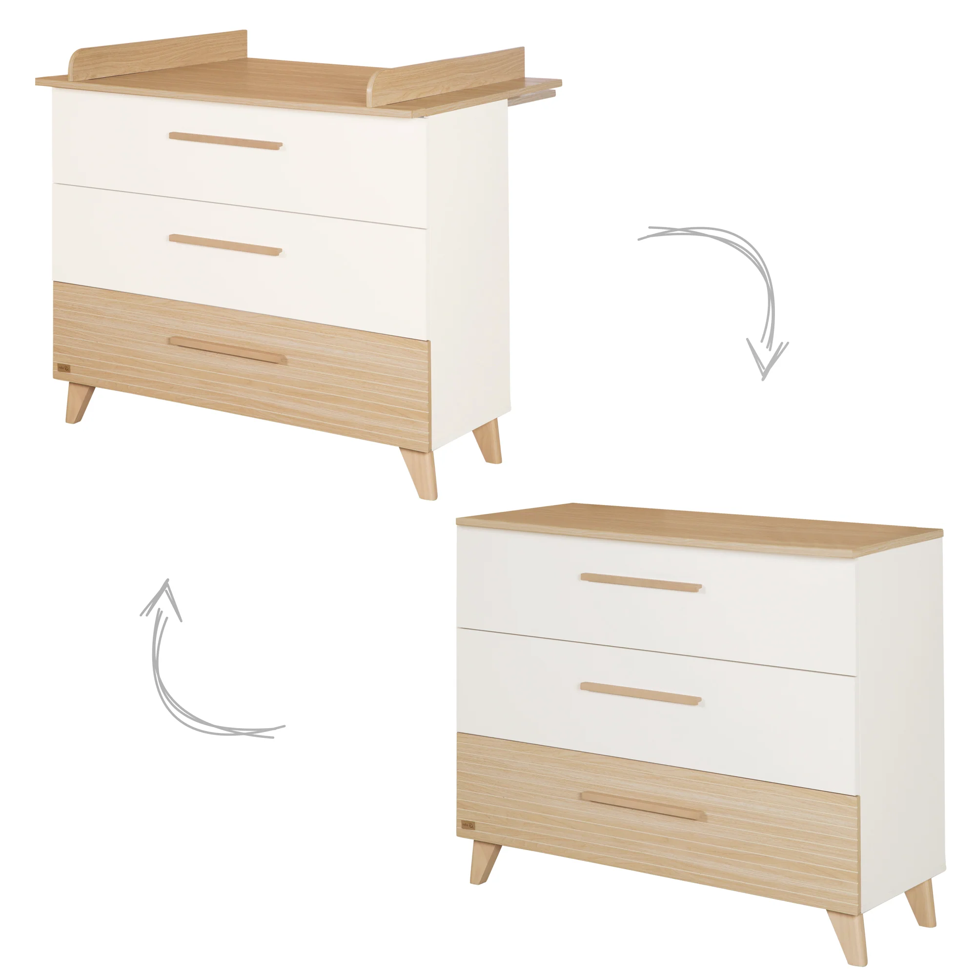 Möbelset 'Theo' 2-teilig - Umbaubares Babybett 70x140 + Wickelkommode - Weiß / Eiche - Image 15