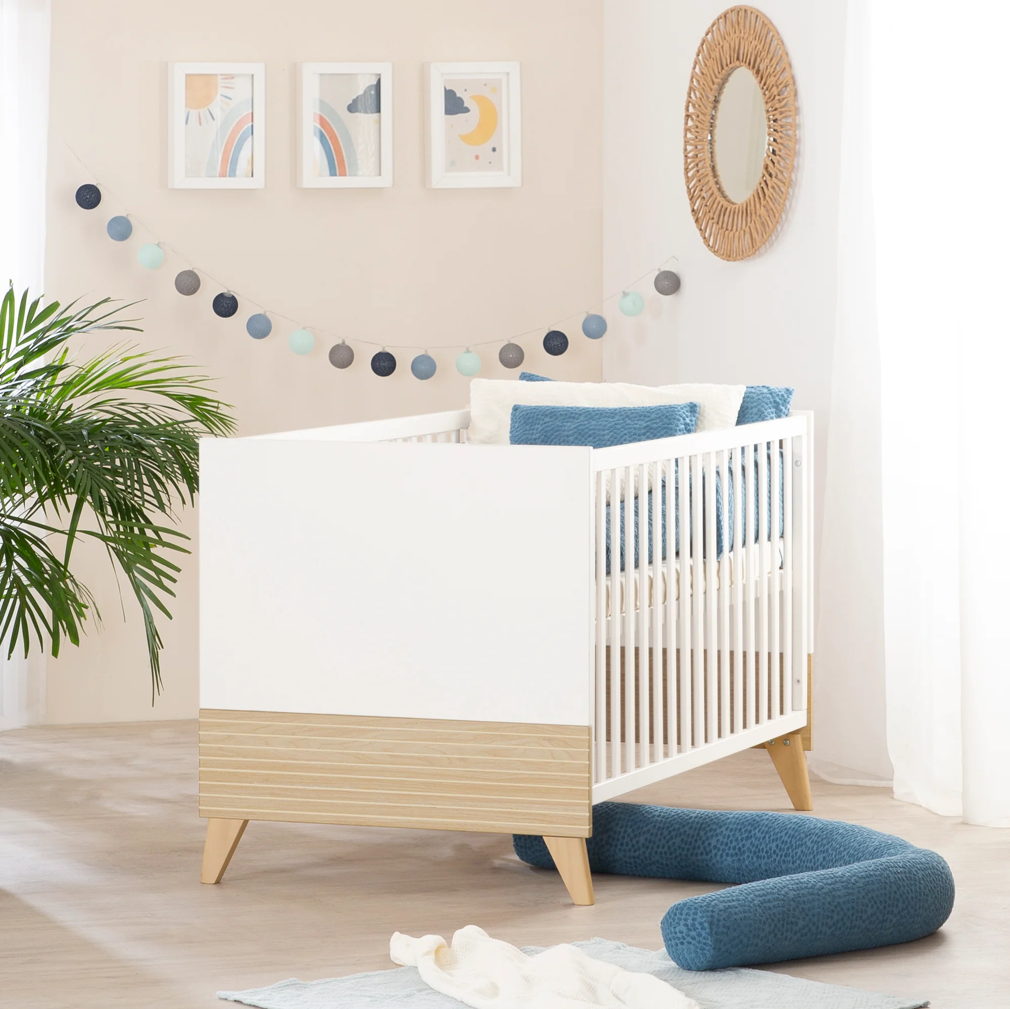 Möbelset 'Theo' 2-teilig - Umbaubares Babybett 70x140 + Wickelkommode - Weiß / Eiche - Image 21