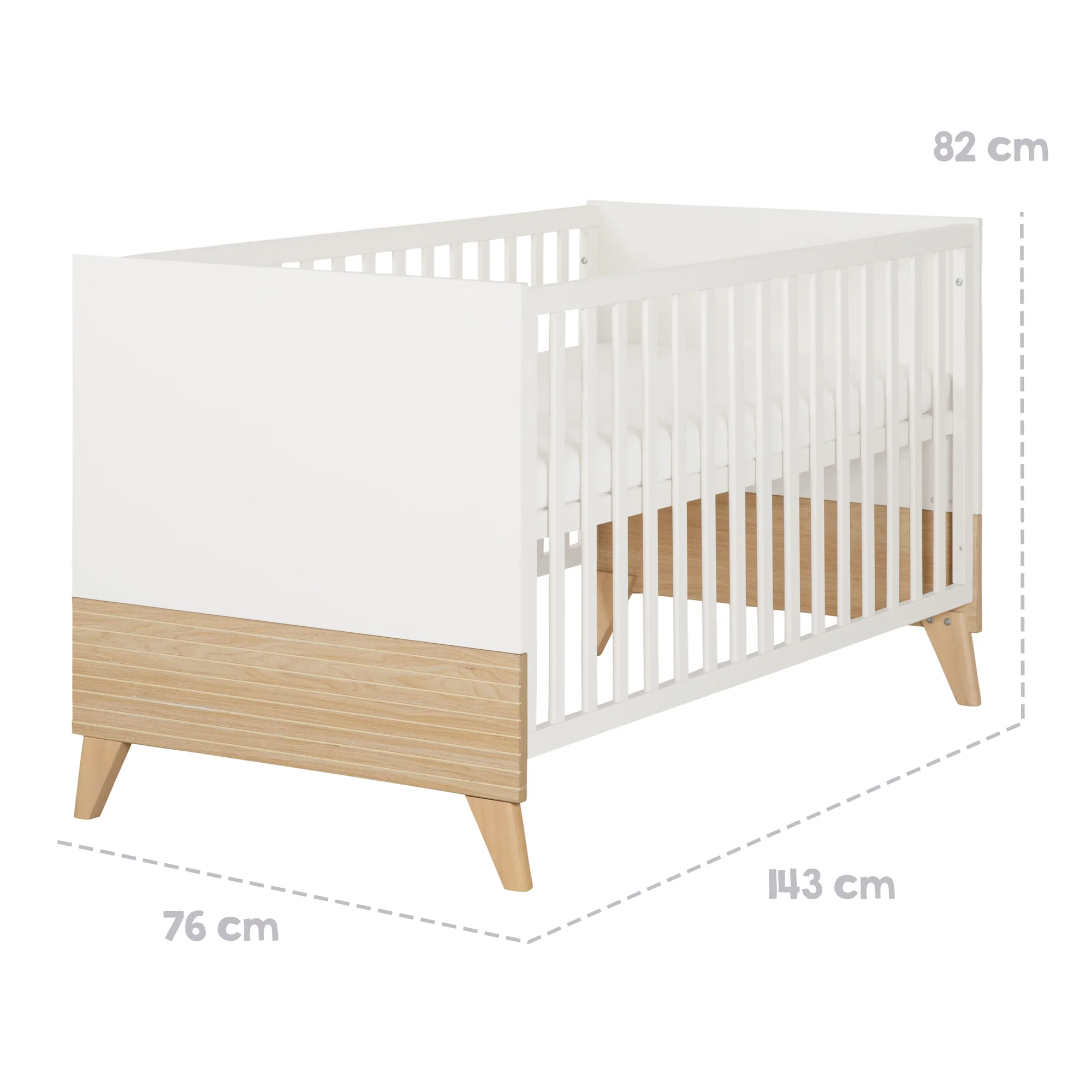 Möbelset 'Theo' 2-teilig - Umbaubares Babybett 70x140 + Wickelkommode - Weiß / Eiche - Image 22