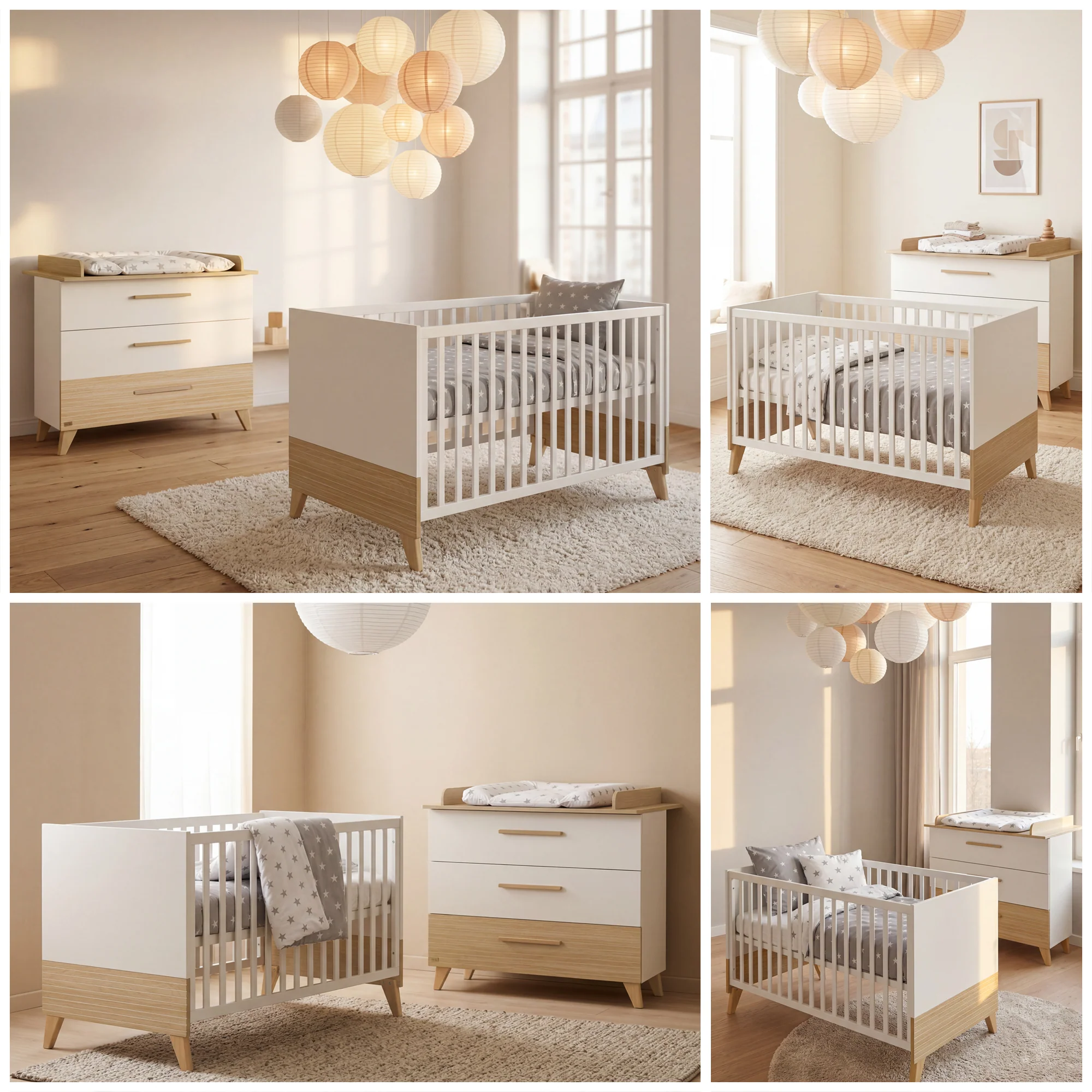 Möbelset 'Theo' 2-teilig - Umbaubares Babybett 70x140 + Wickelkommode - Weiß / Eiche - Image 6