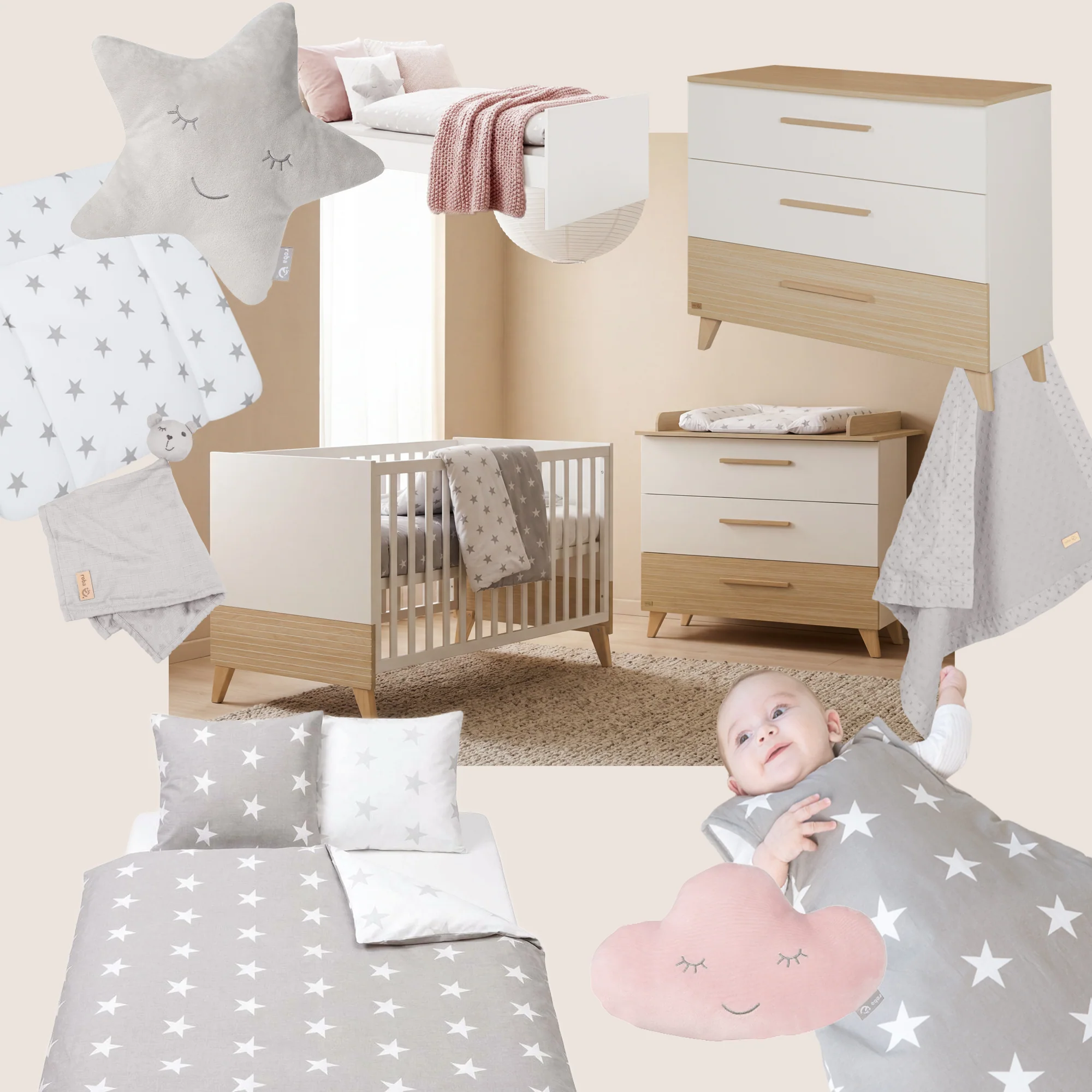 Möbelset 'Theo' 2-teilig - Umbaubares Babybett 70x140 + Wickelkommode - Weiß / Eiche - Image 8