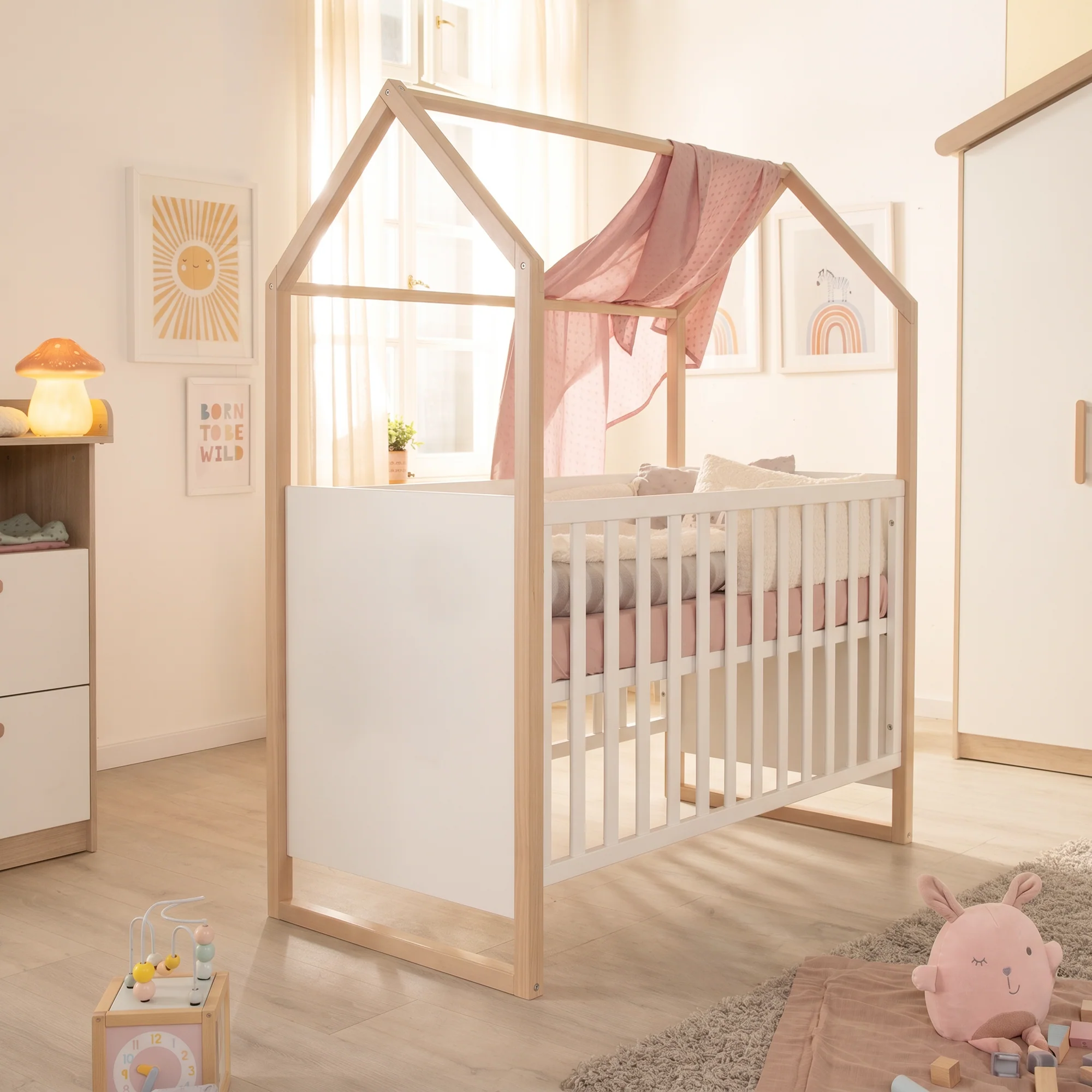 Babyzimmerset 'Noah' 3-teilig mit Hausbett in 60x120 cm - Weiß / Tristan Eiche - Image 20