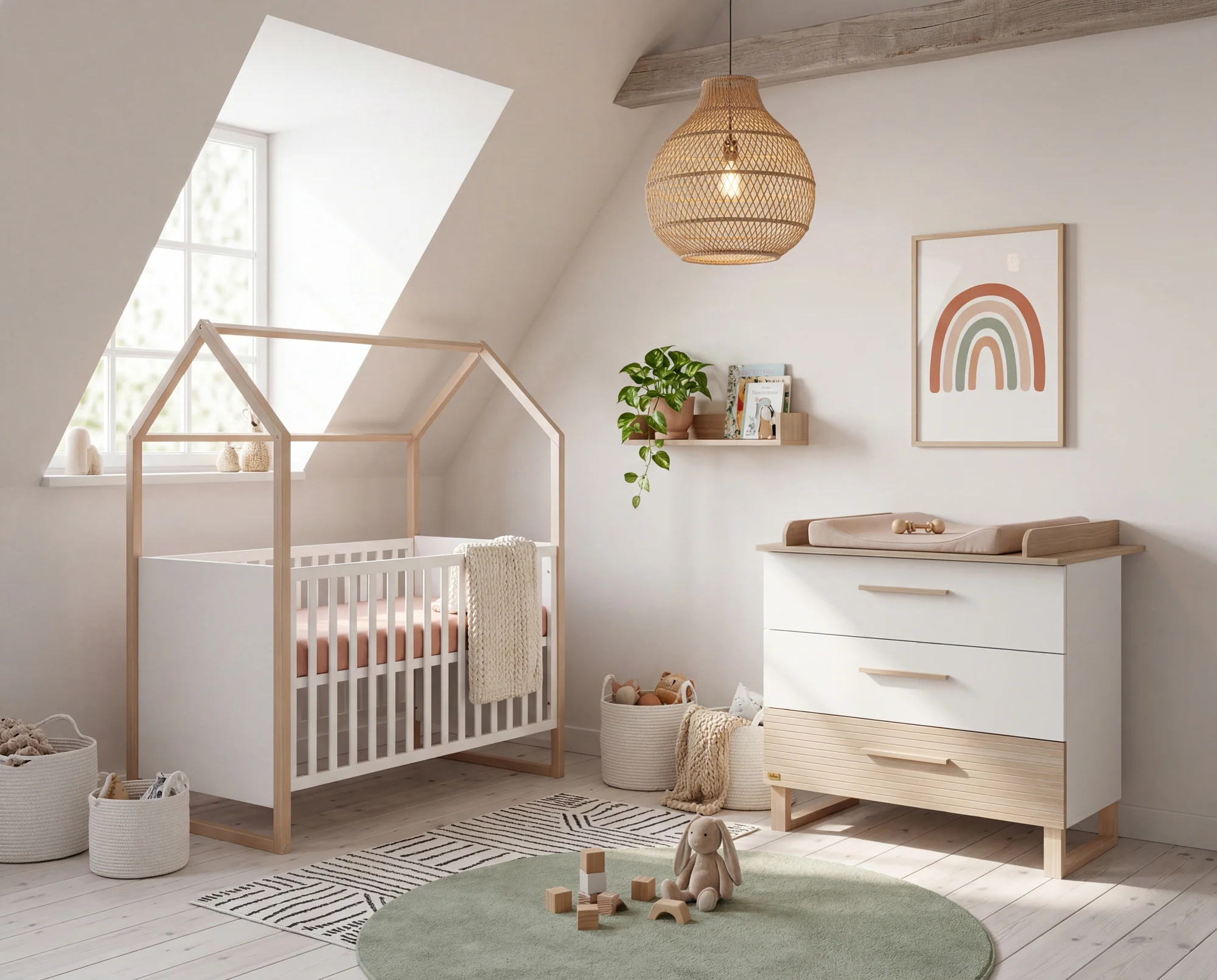 Babyzimmerset 'Noah' 3-teilig mit Hausbett in 60x120 cm - Weiß / Tristan Eiche - Image 22