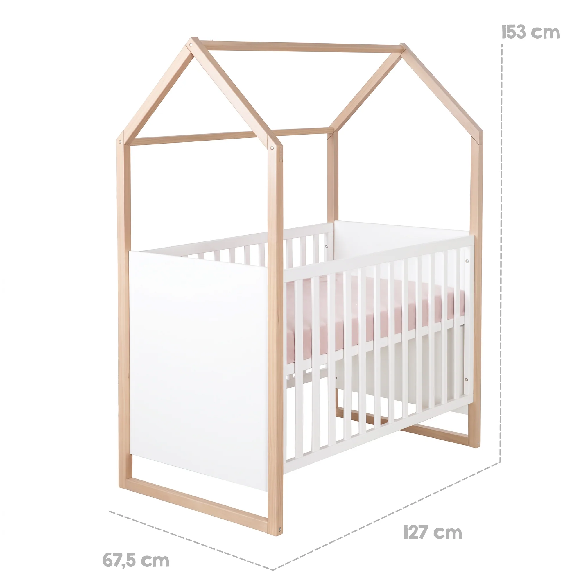 Babyzimmerset 'Noah' 3-teilig mit Hausbett in 60x120 cm - Weiß / Tristan Eiche - Image 23