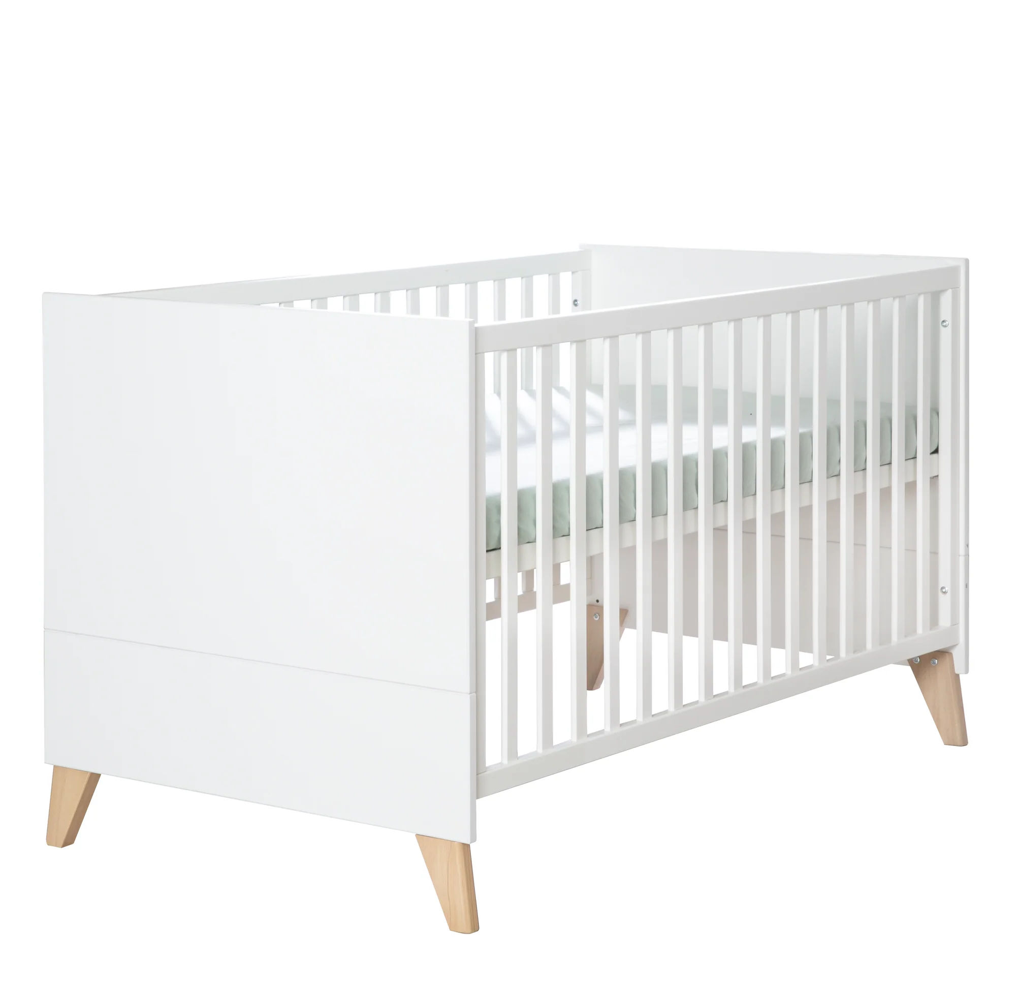 Babyzimmer Set 'Leon' 3-teilig - Kombi-Bett 70x140 + Wickelkommode + Kleiderschrank 2-türig - Weiß / Othello Eiche - Image 20
