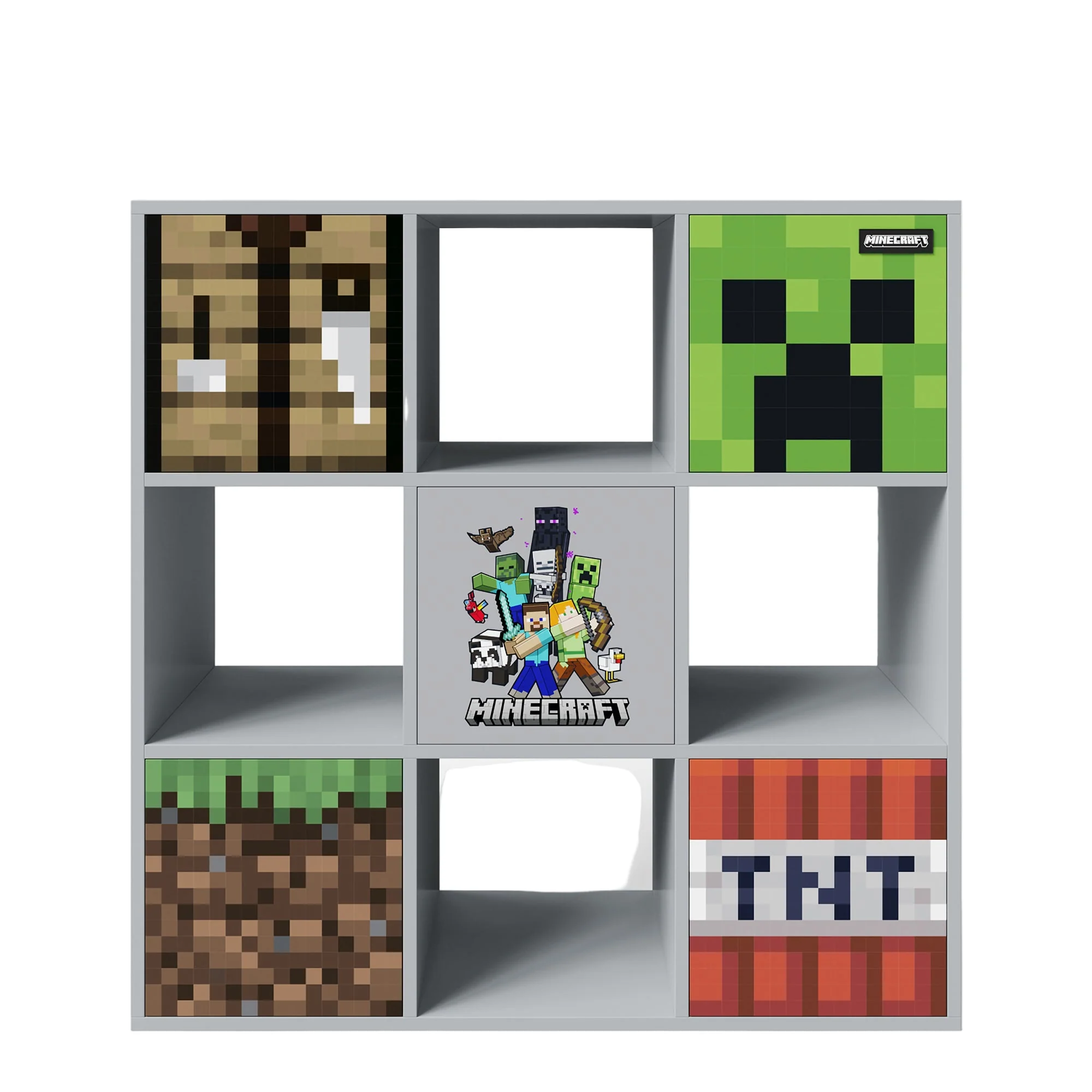 Regal 'Minecraft' mit 4 Fächern & 5 Türen - Push to Open System - Grau