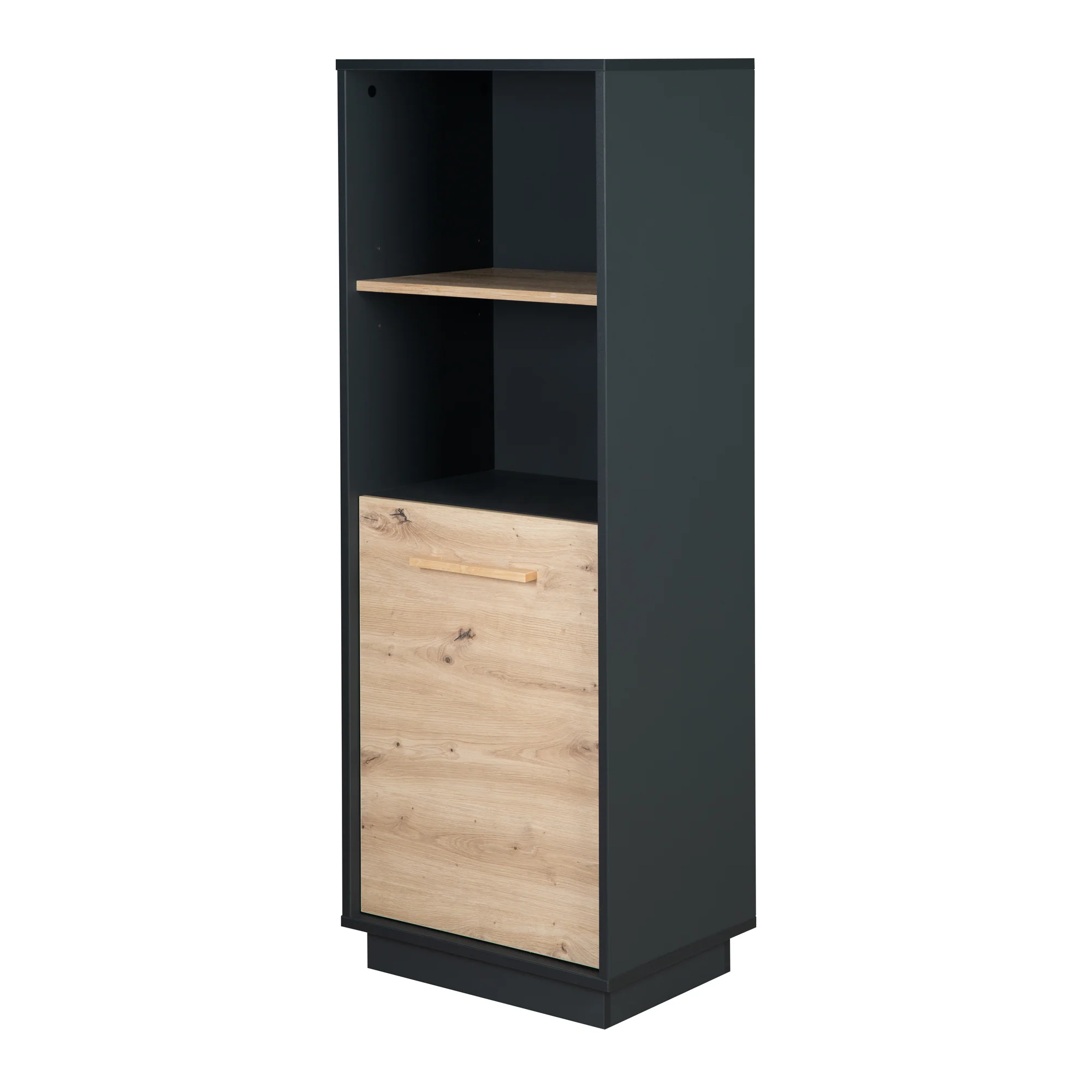 Standregal 'Lenn' - mit 2 offenen Fächern - Korpus in Anthrazit - Dekorative Tür in Holdekor 'Artisan Eiche' - Image 8