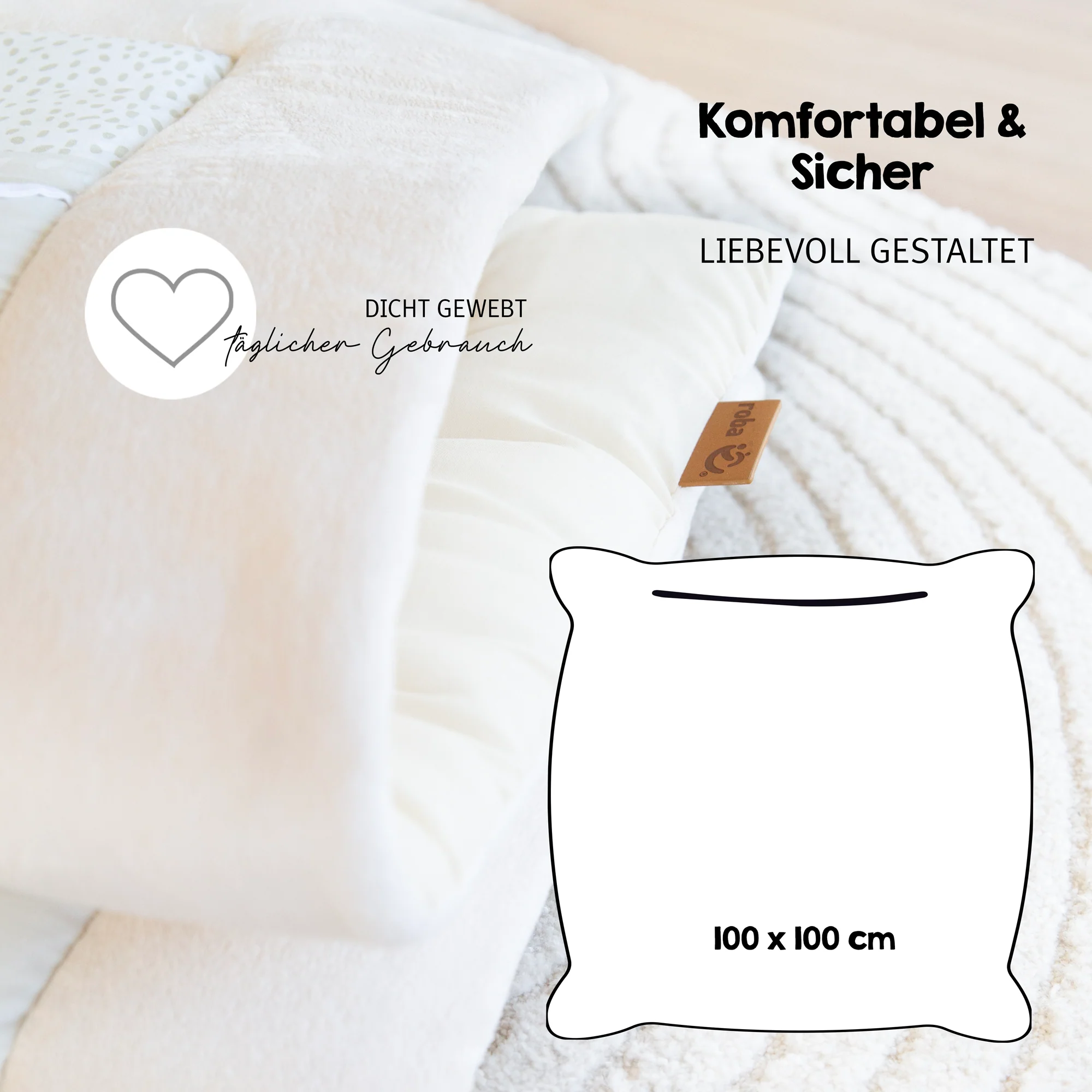 Krabbel- & Spieldecke 'Savanna Friends' 100 x 100 cm aus Baumwolle - Beige / Weiß - Image 4