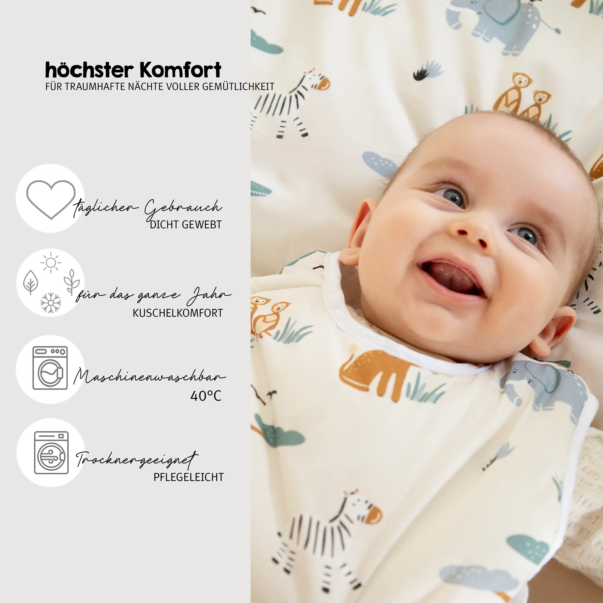 Kinderbettwäsche 'Savanna Friends' - Bezug für Decke 100x135 + Kissenbezug 40x60 - Beige - Image 4