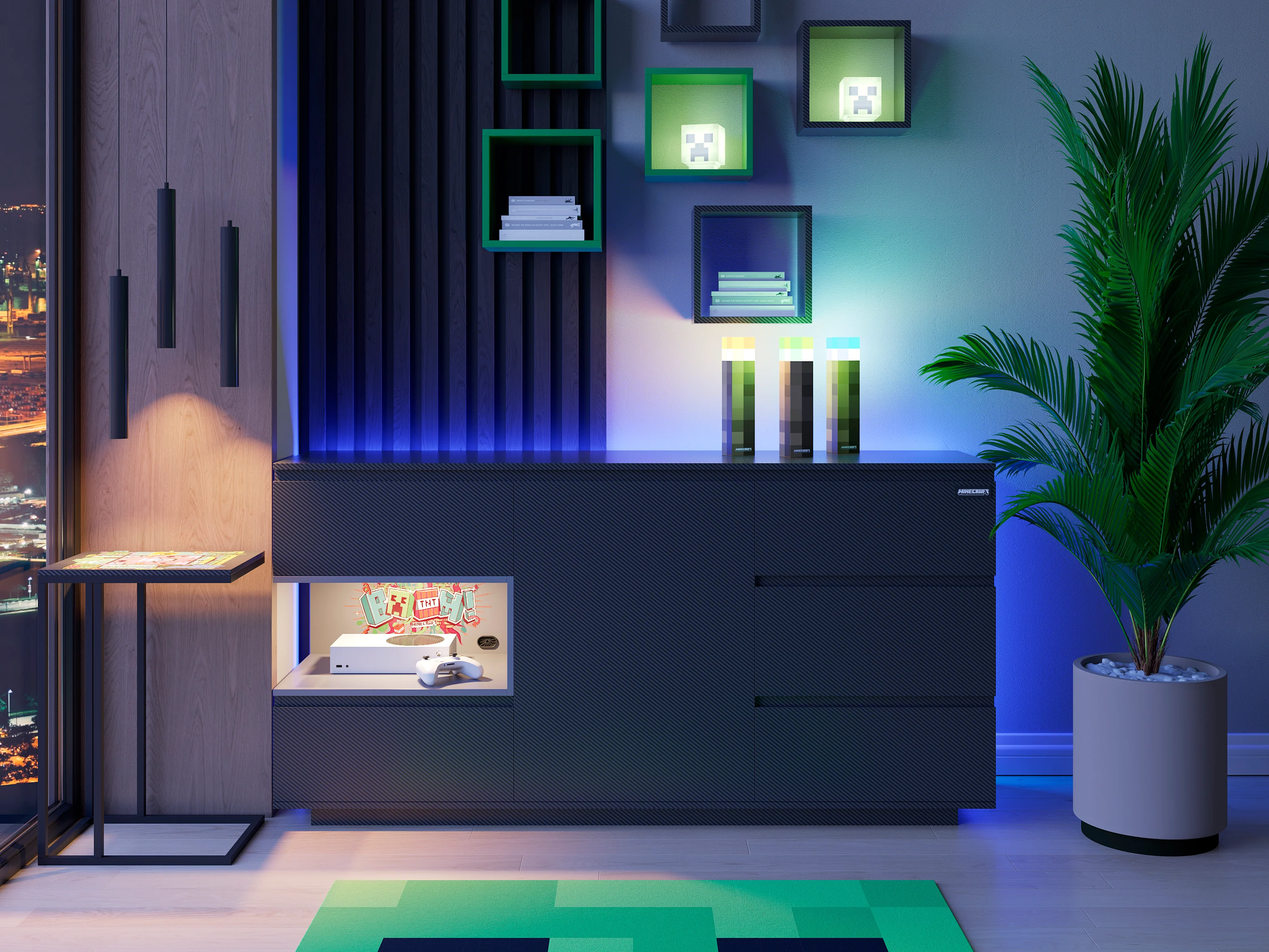 Sideboard 'Minecraft' mit 5 Schubladen und 1 Tür - Offene Ablage für Konsole - Anthrazit - Image 2