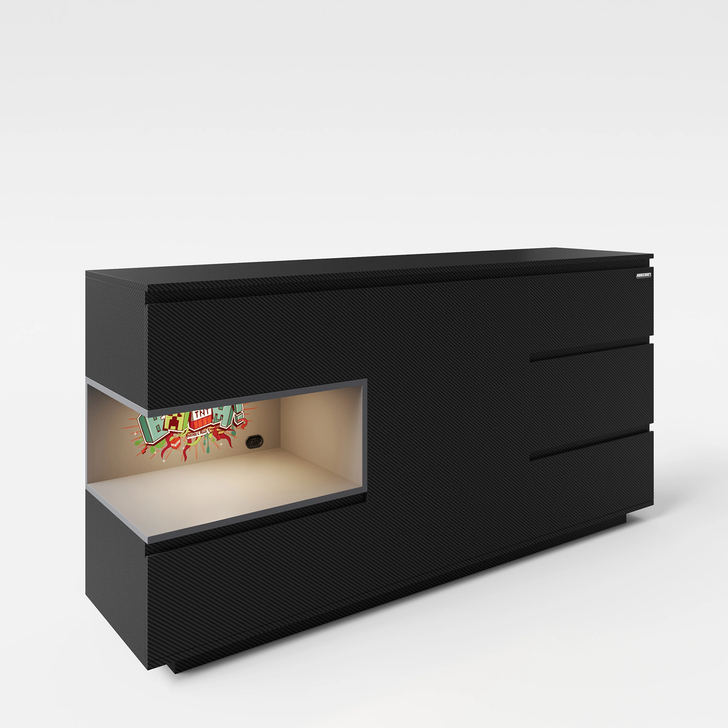 Sideboard 'Minecraft' mit 5 Schubladen und 1 Tür - Offene Ablage für Konsole - Anthrazit - Image 3