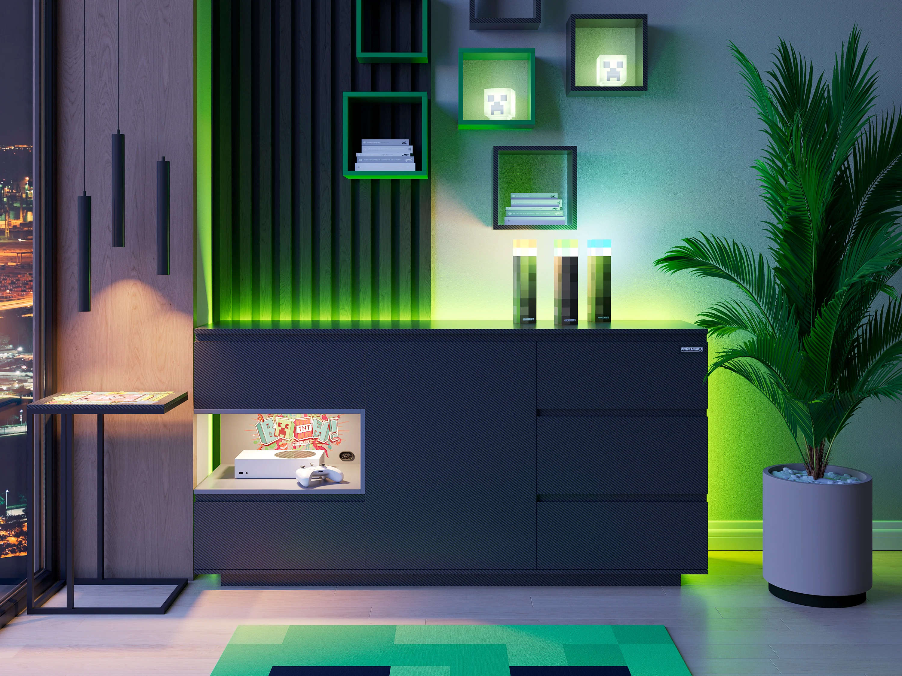 Sideboard 'Minecraft' mit 5 Schubladen und 1 Tür - Offene Ablage für Konsole - Anthrazit - Image 4